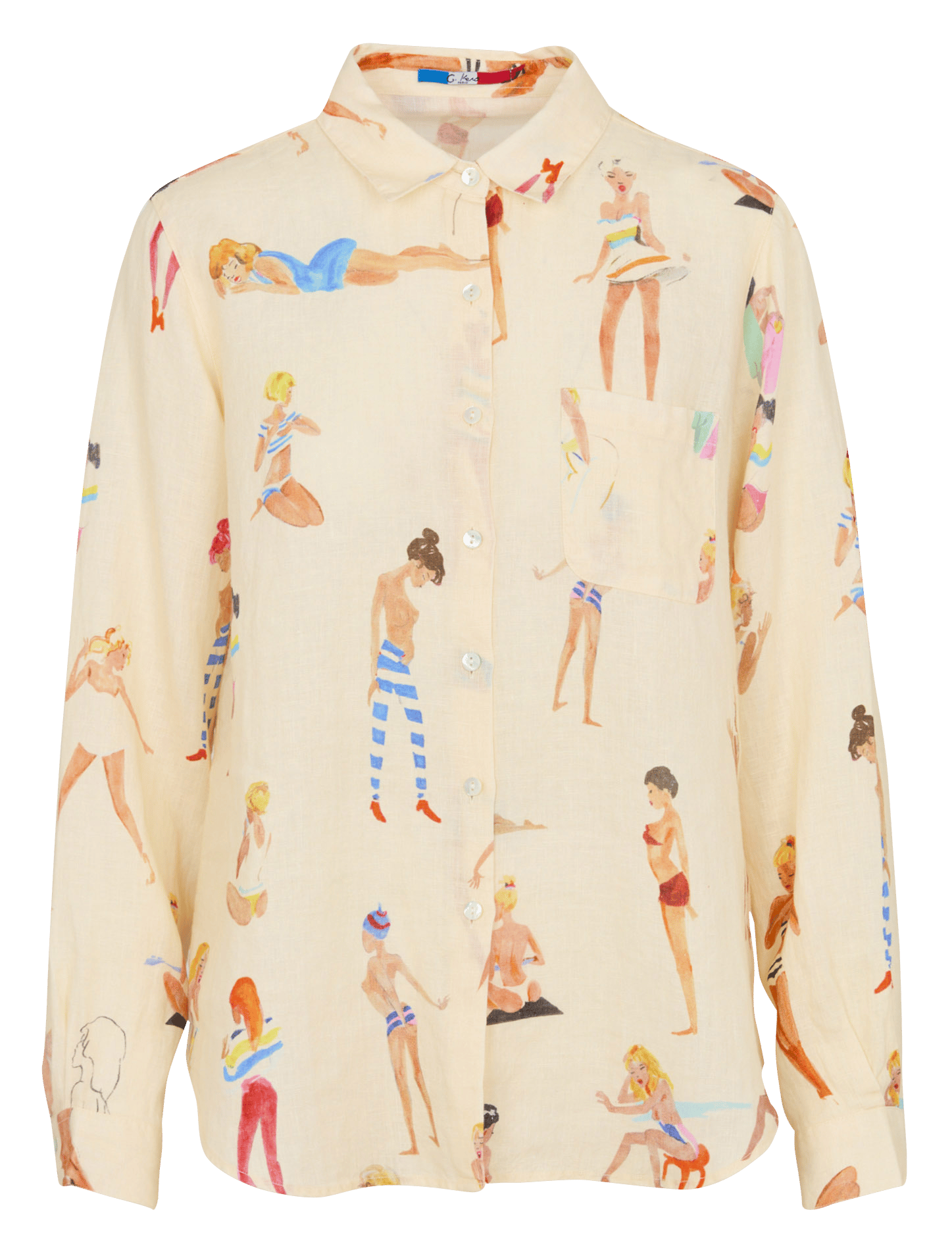 Straight classic collar printed linen shirt G.KERO Beige