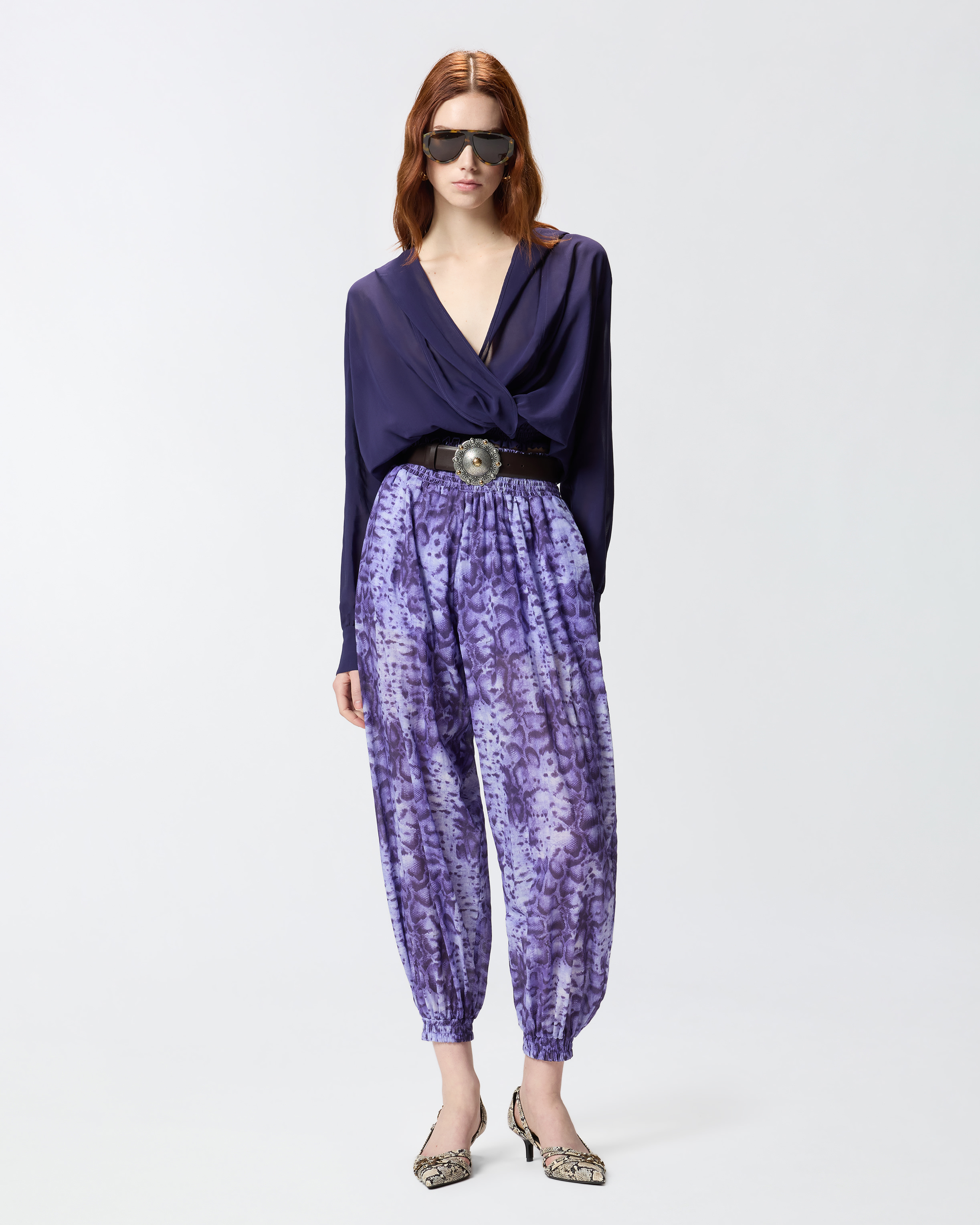 Pantalon large à imprimé serpent PINKO Violet