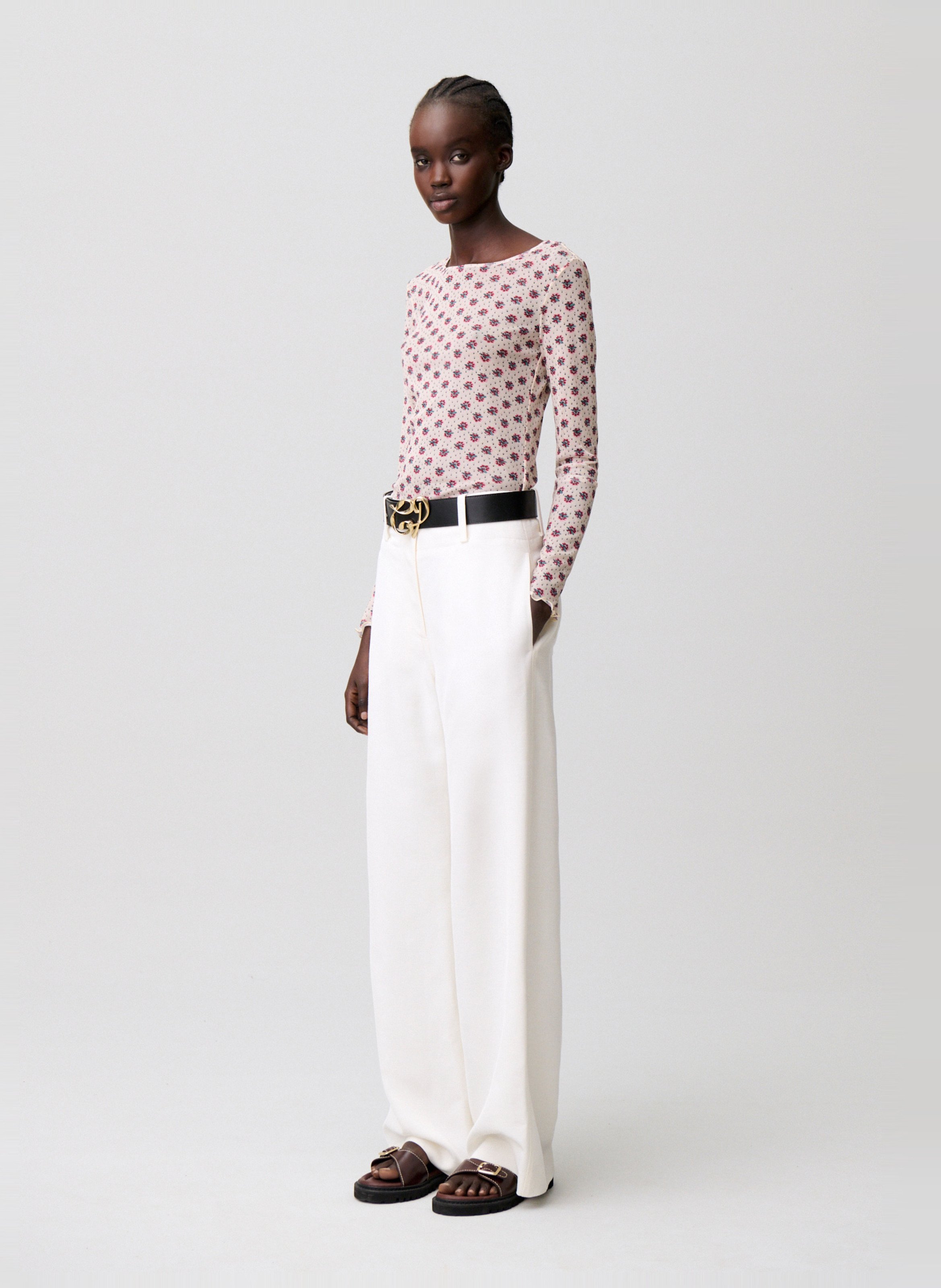 Aansluitend T-shirt van bedrukt mesh. CLAUDIE PIERLOT Veelkleurig