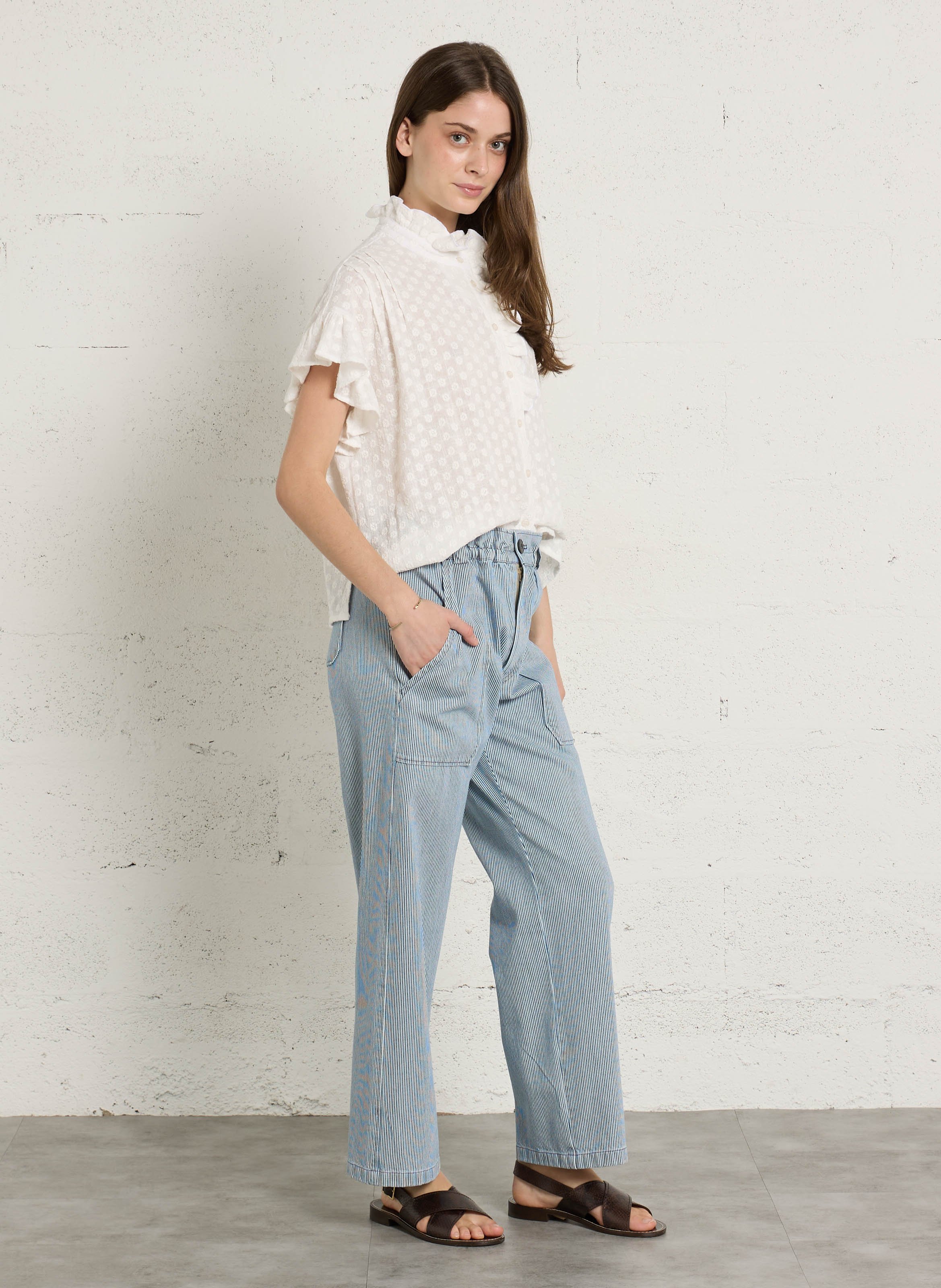 Chemise col montant en coton SUZIE WINKLE Blanc