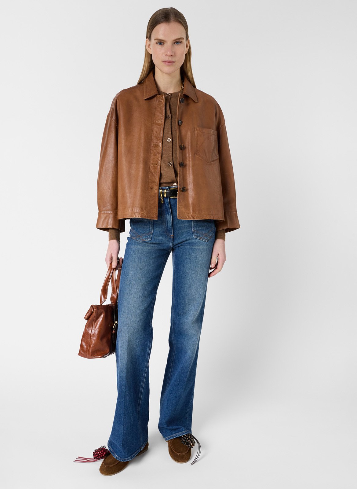 Leather jacket with classic collar GERARD DAREL Brown