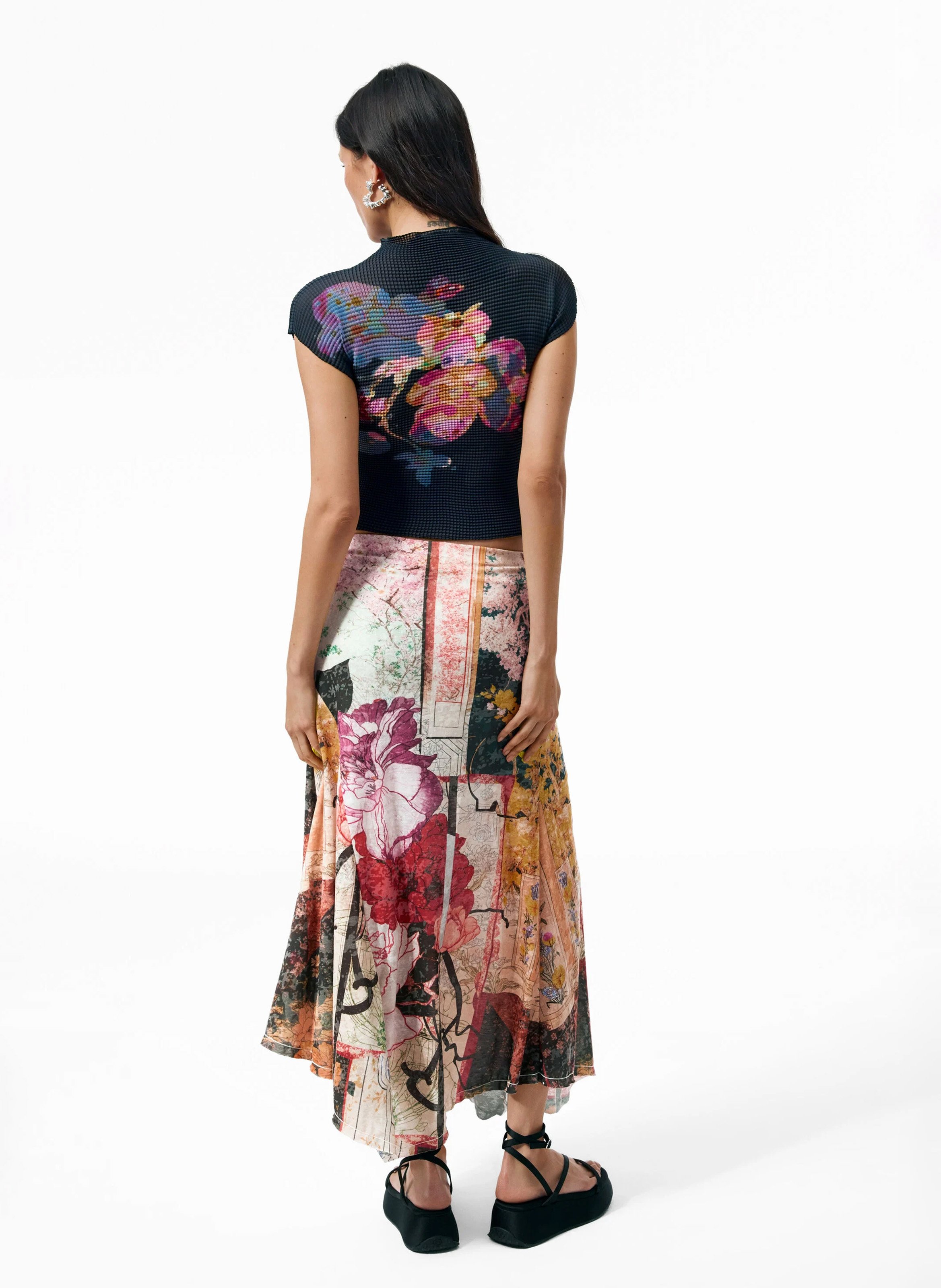 Jupe midi asymétrique DESIGUAL Noir