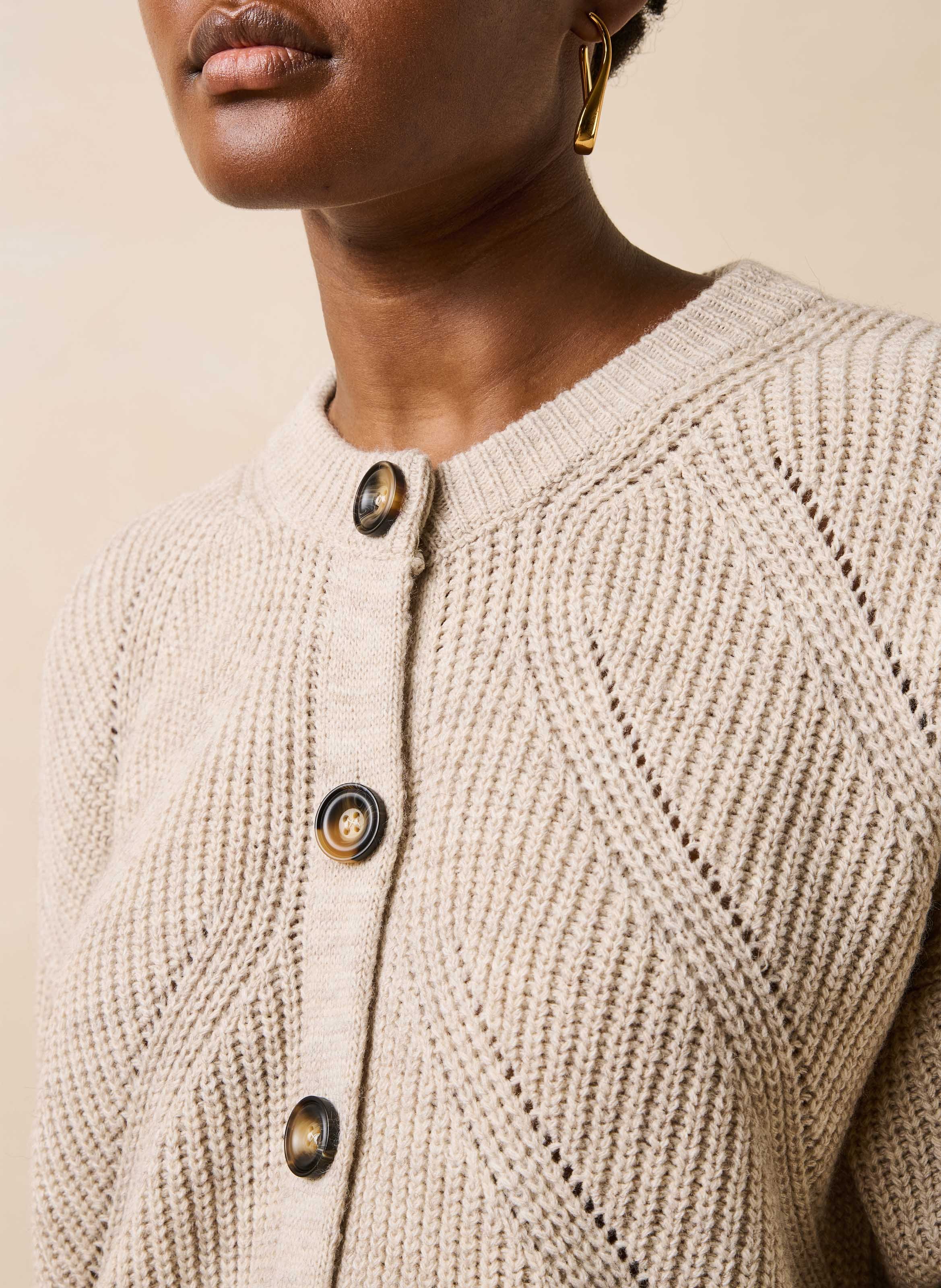 Cardigan col rond en laine mélangé LA FEE MARABOUTEE Beige