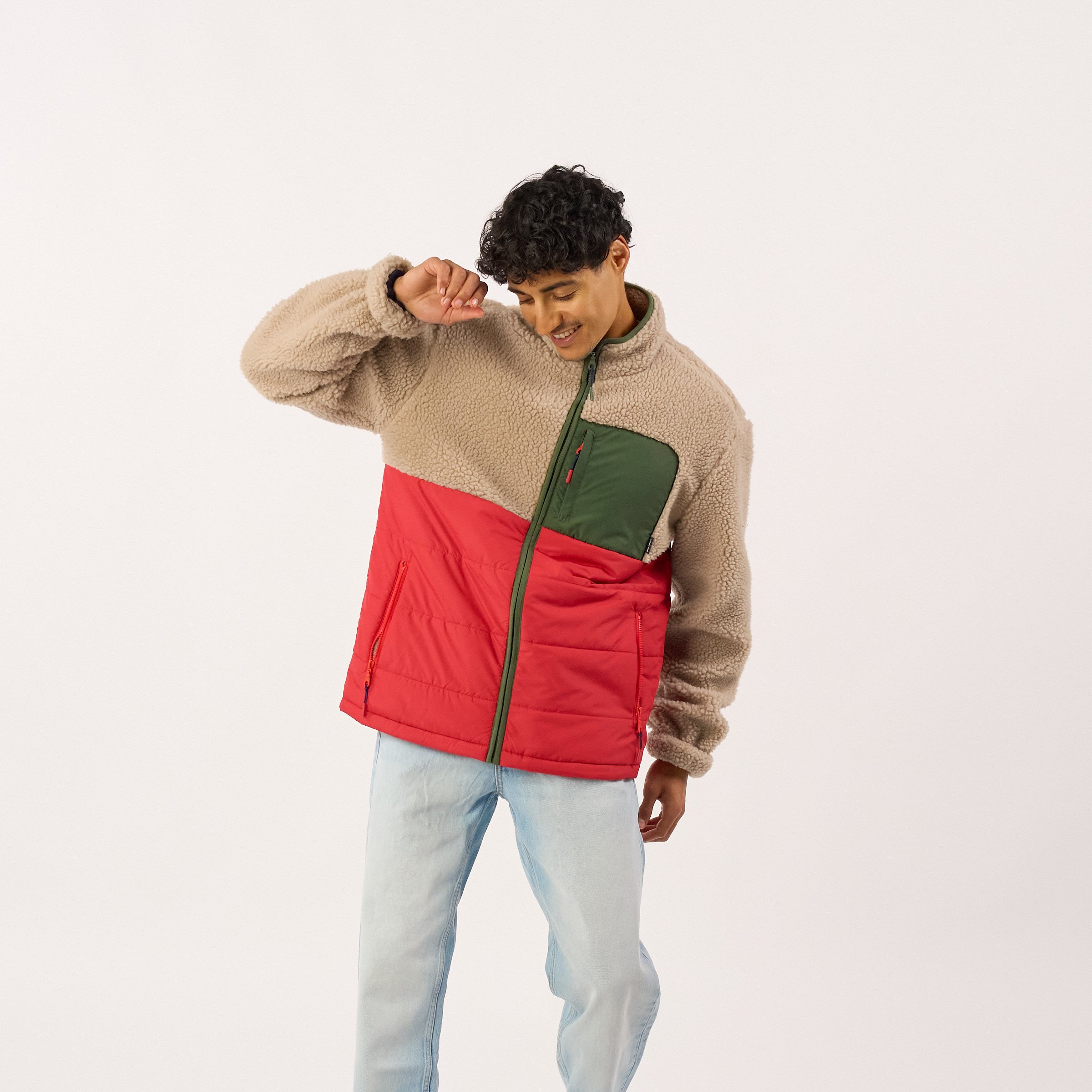 Sherpa bi-material jacket | Red BILLYBELT Men