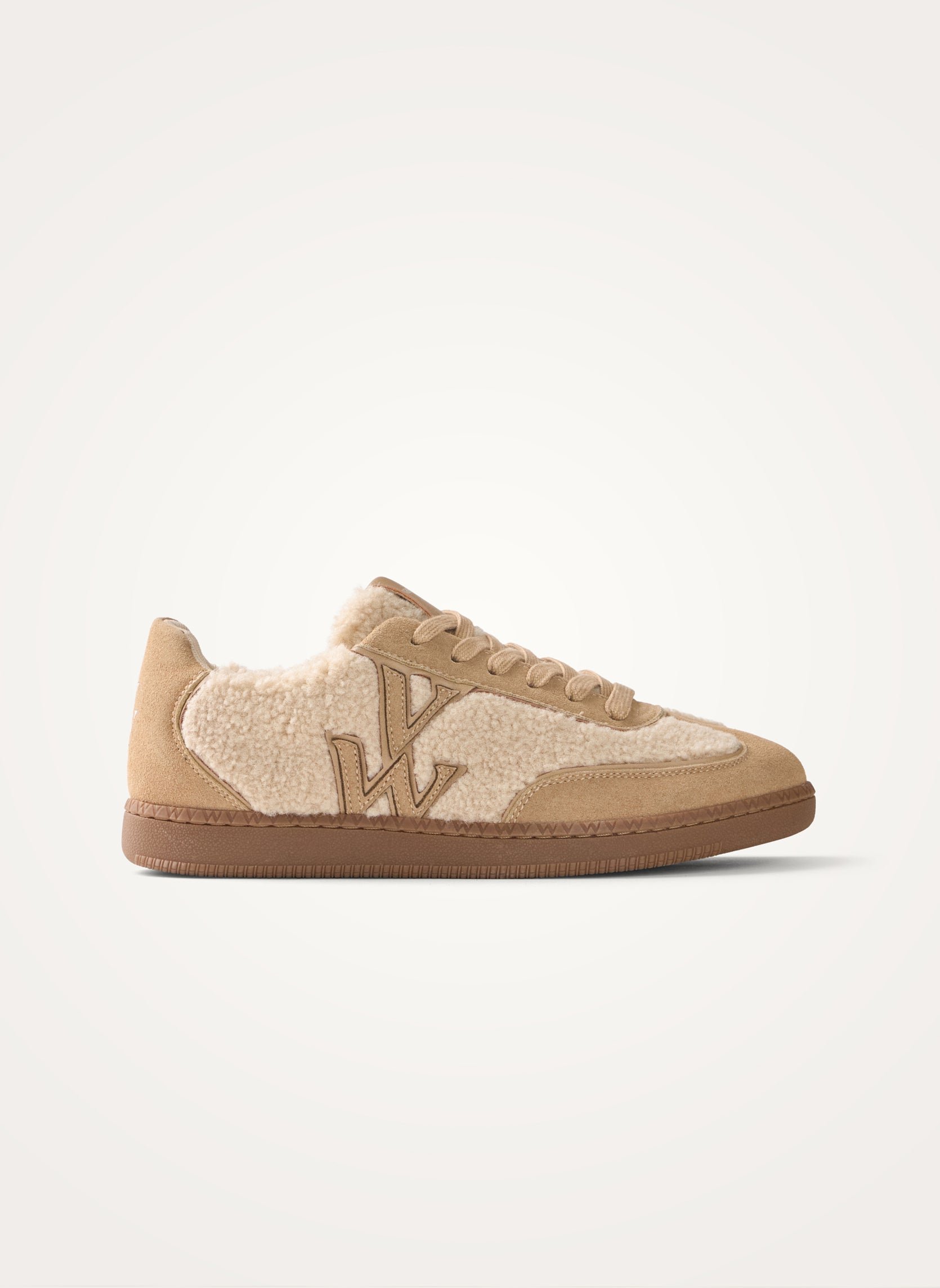 Monogram faux shearling sneakers with retro sole VANESSA WU Beige