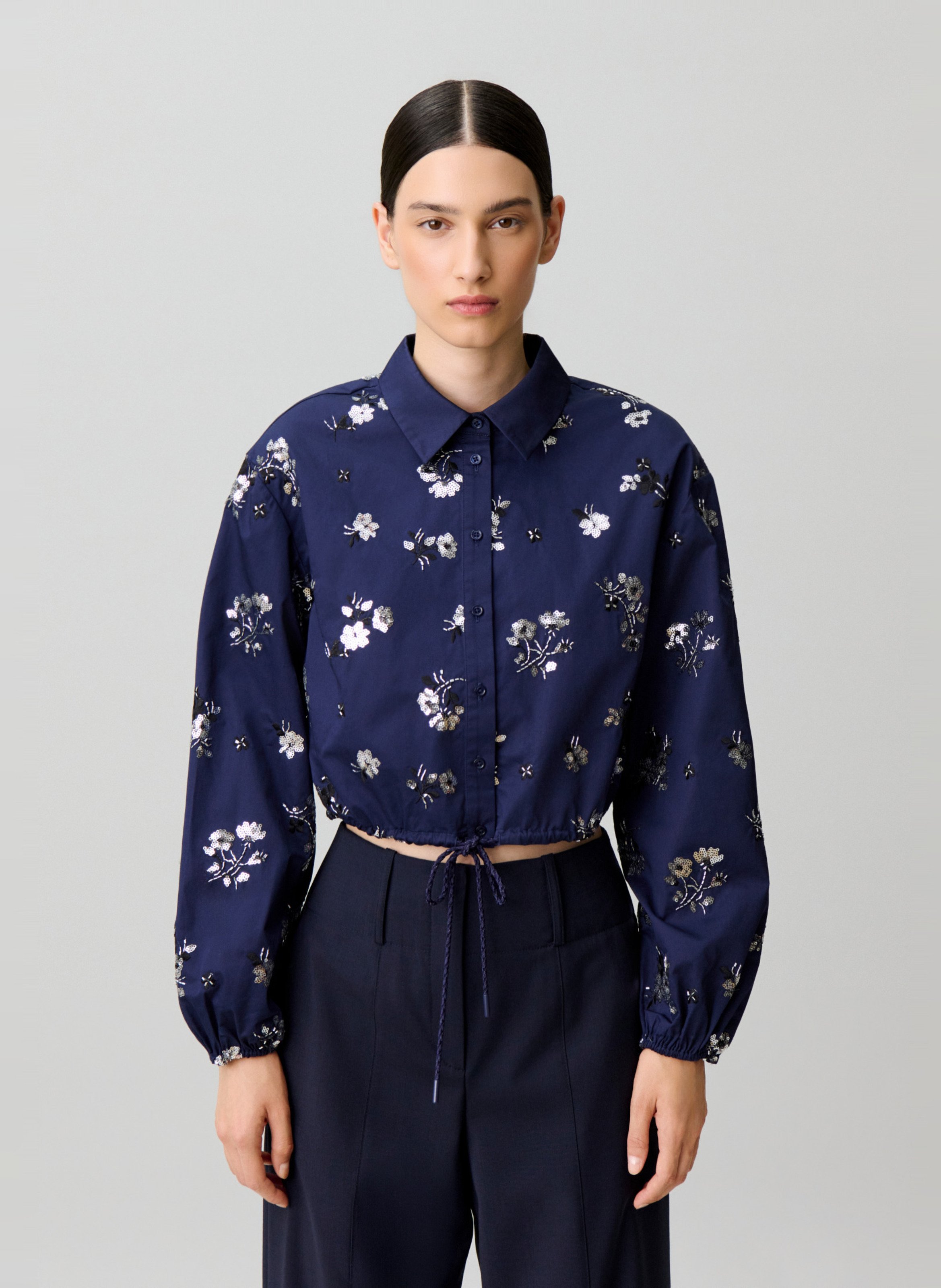 Chemise courte à motifs en coton CLAUDIE PIERLOT Bleu