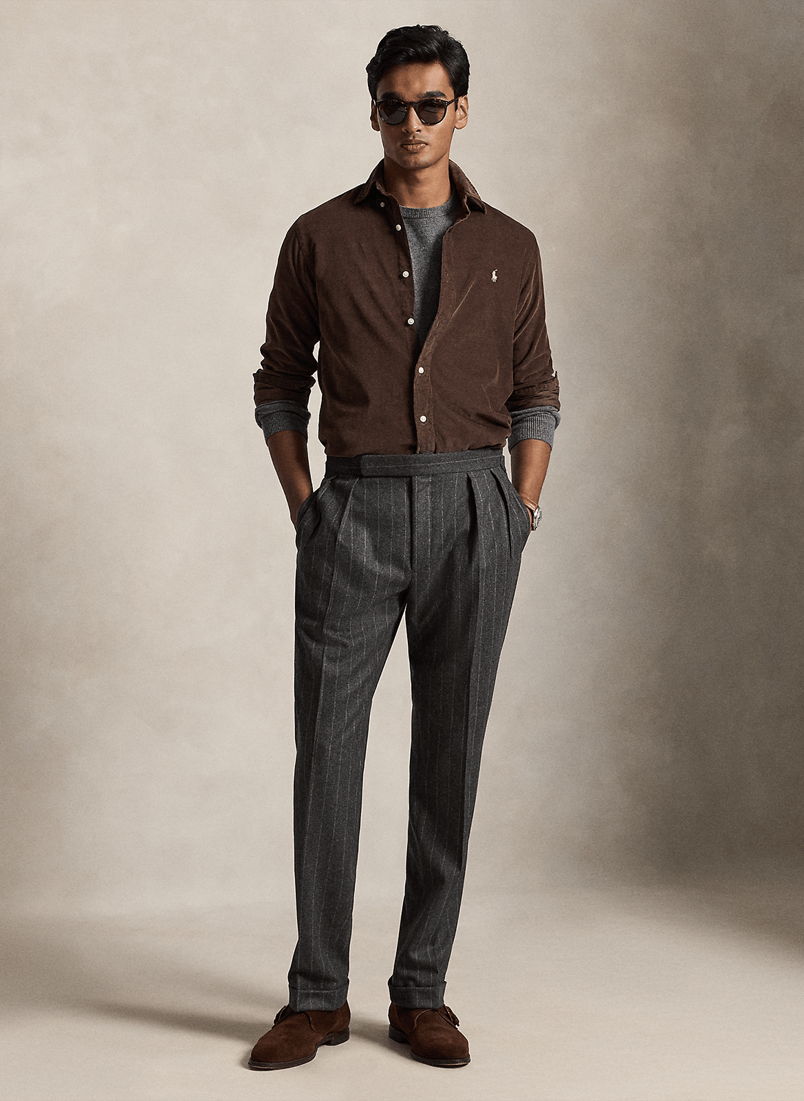 Chemise col américain regular-fit en velours côtelé POLO RALPH LAUREN Marron