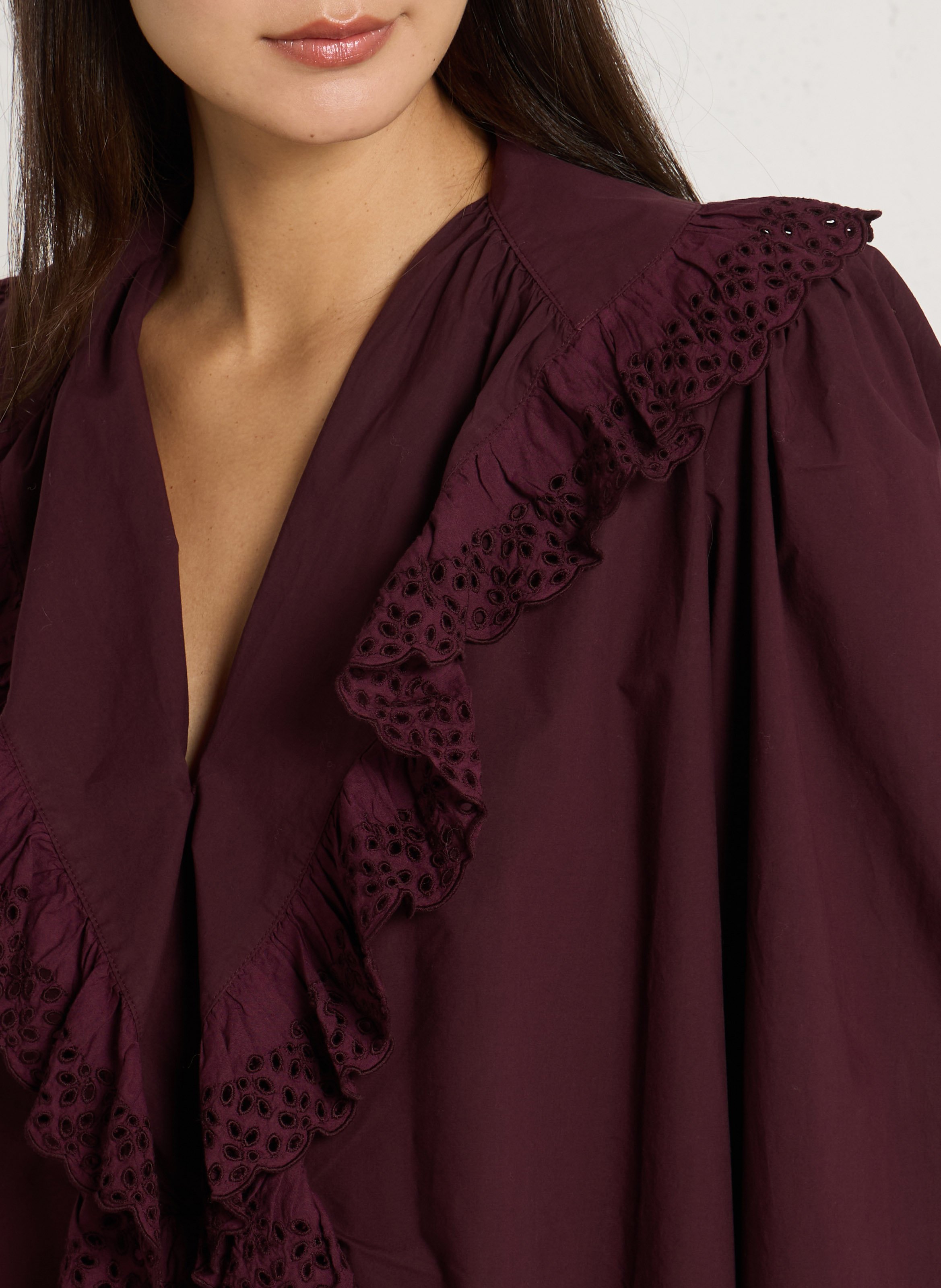 Ruime blouse met V-hals en volants van katoen THE NEW SOCIETY Rood
