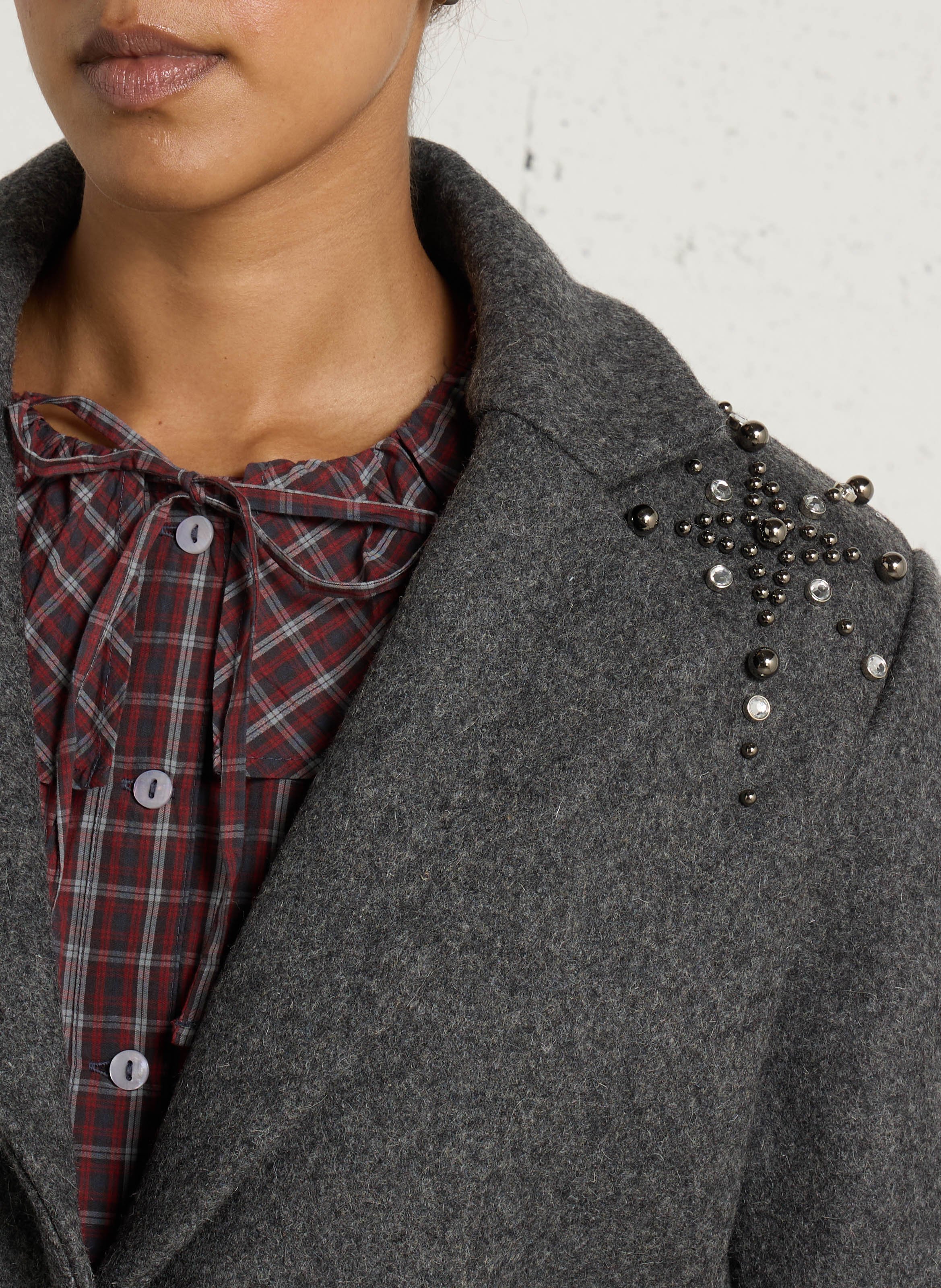 Veste à franges et strass en laine mélangée BERENICE Gris