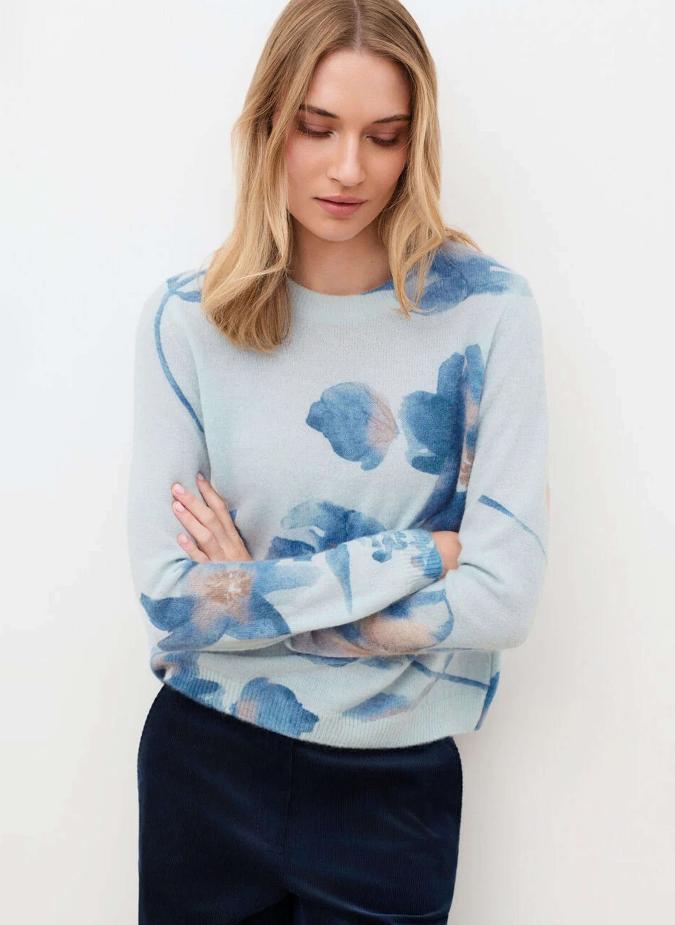Pull col rond imprimé CAROLL Bleu