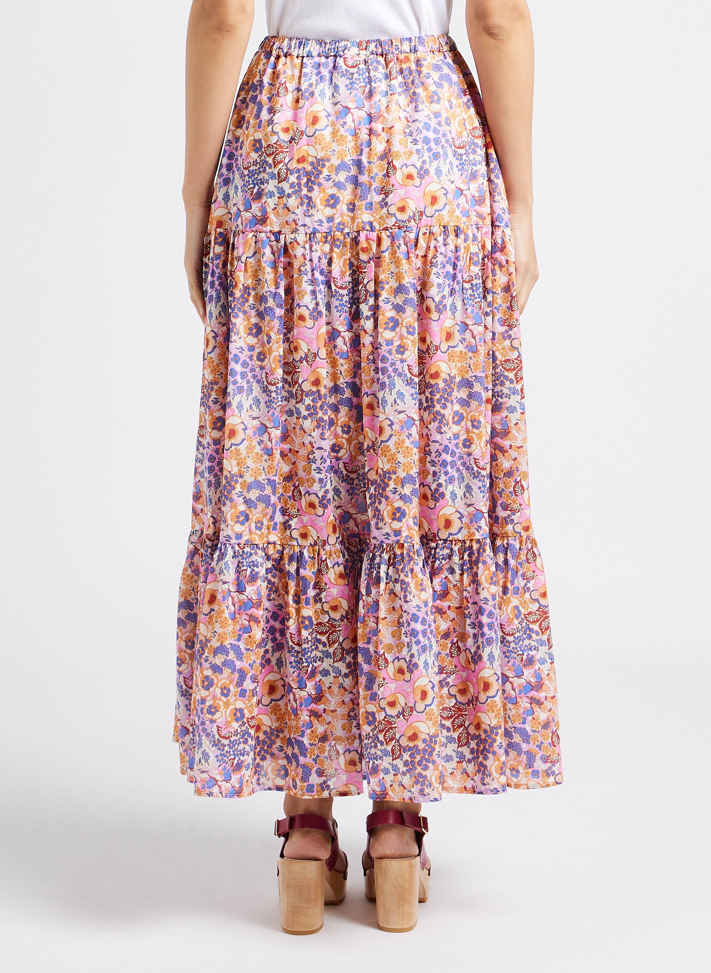 Jupe maxi évasée imprimée Rose