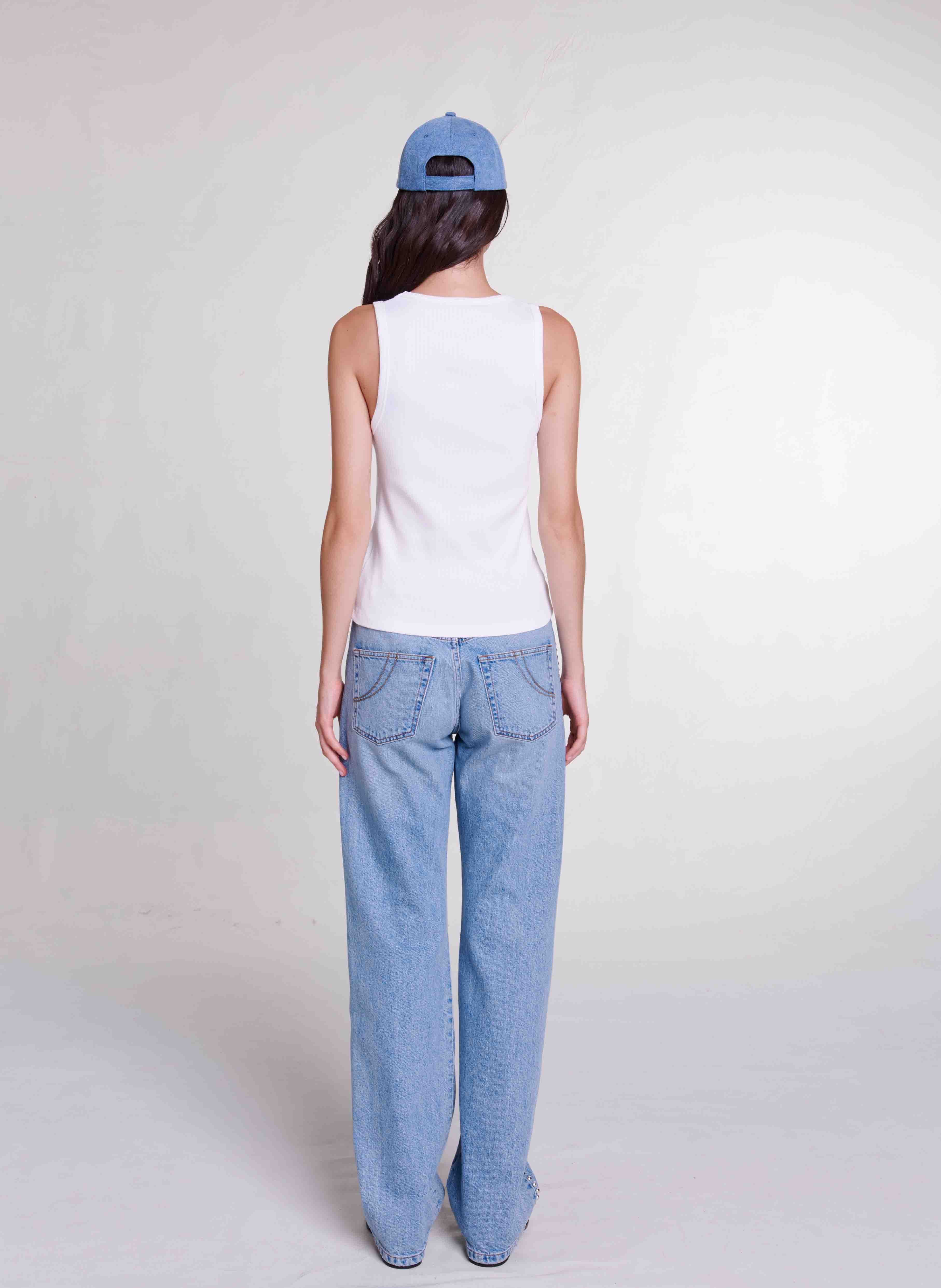 Débardeur droit col rond en coton côtelé MAJE Blanc