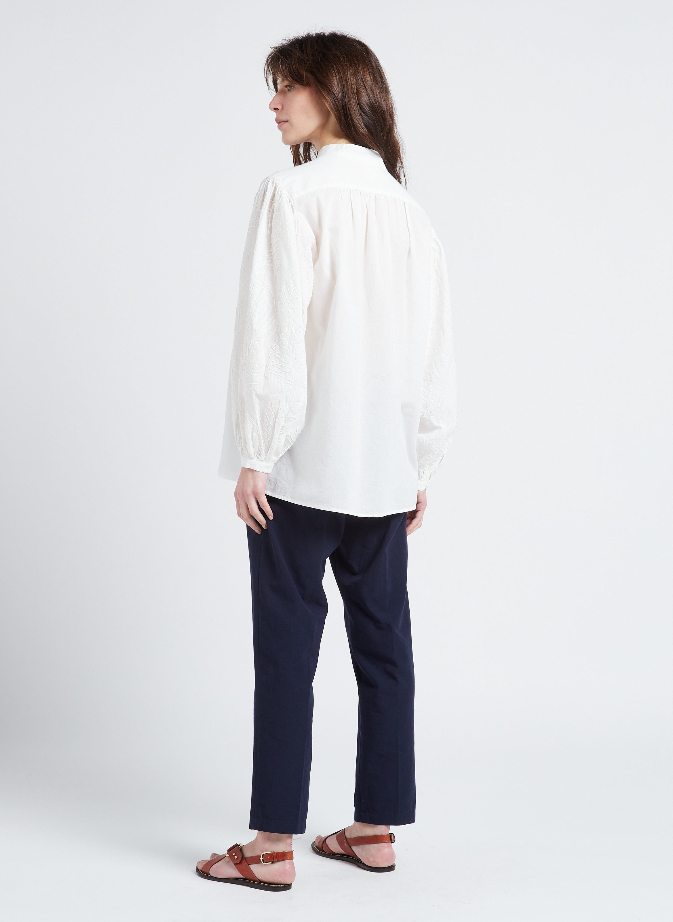 Loose-fit textured cotton blouse V DE VINSTER White