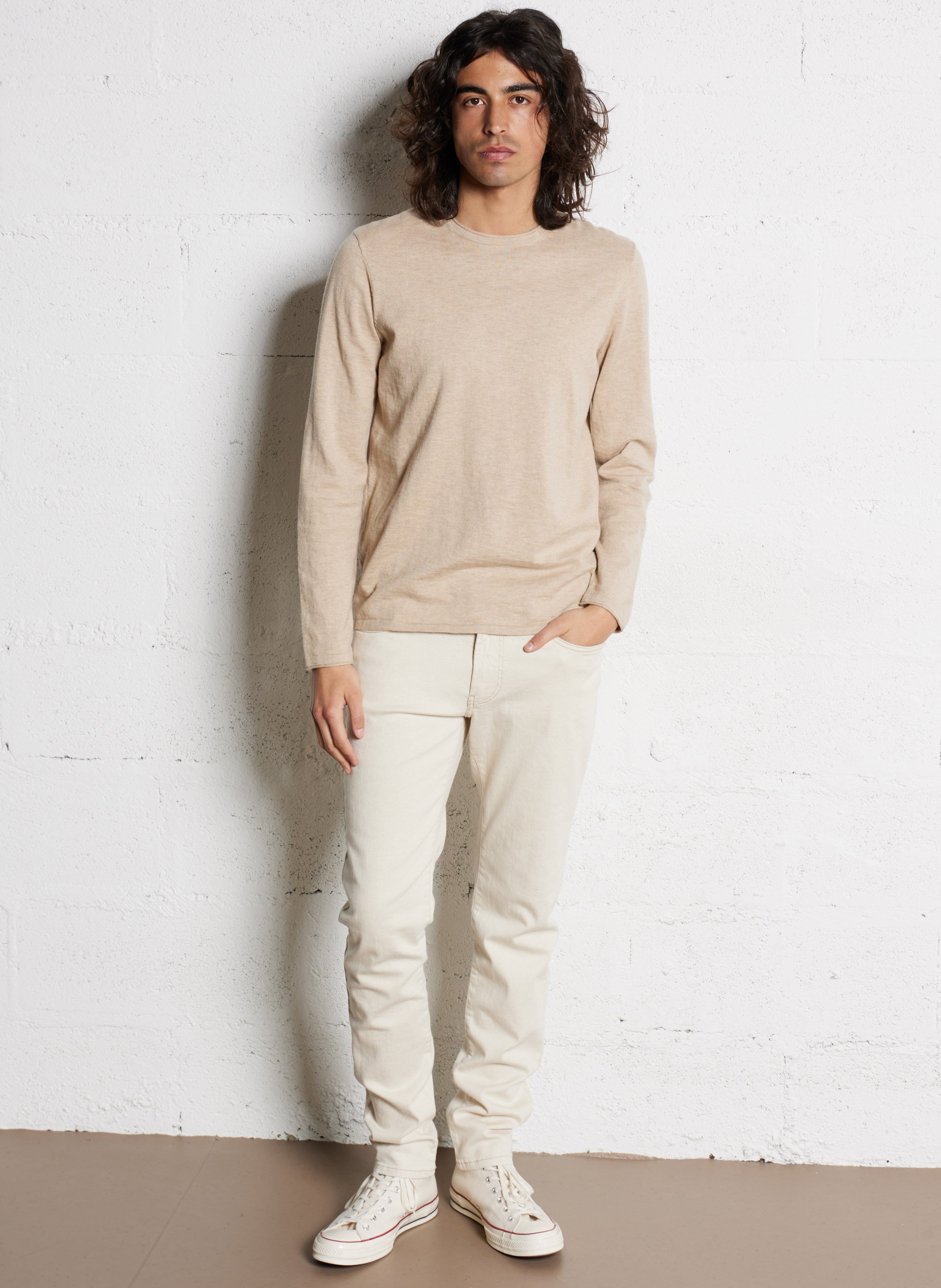 Pull droit en coton Beige