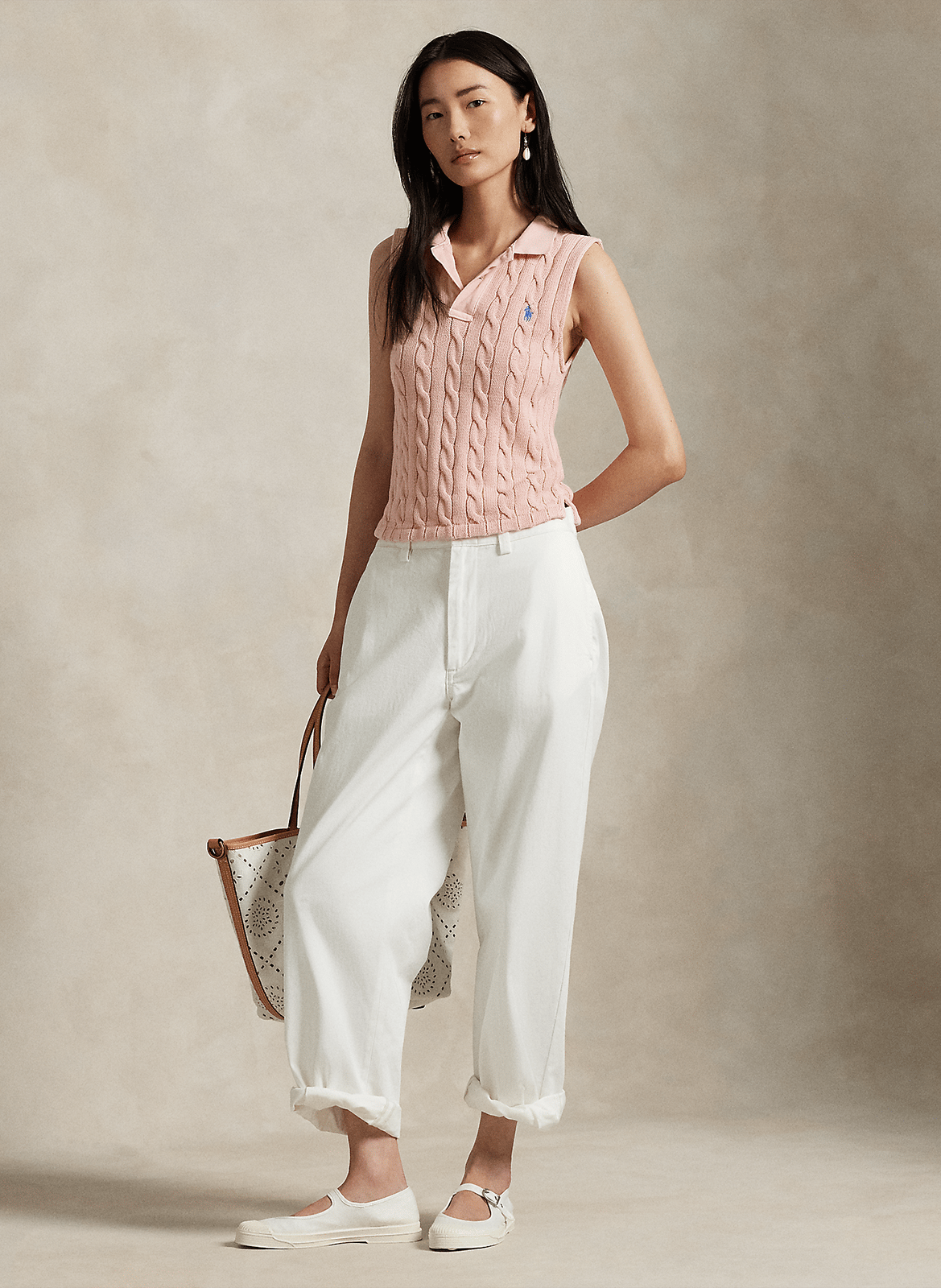 Mouwloos poloshirt met geborduurd logo. POLO RALPH LAUREN Roze