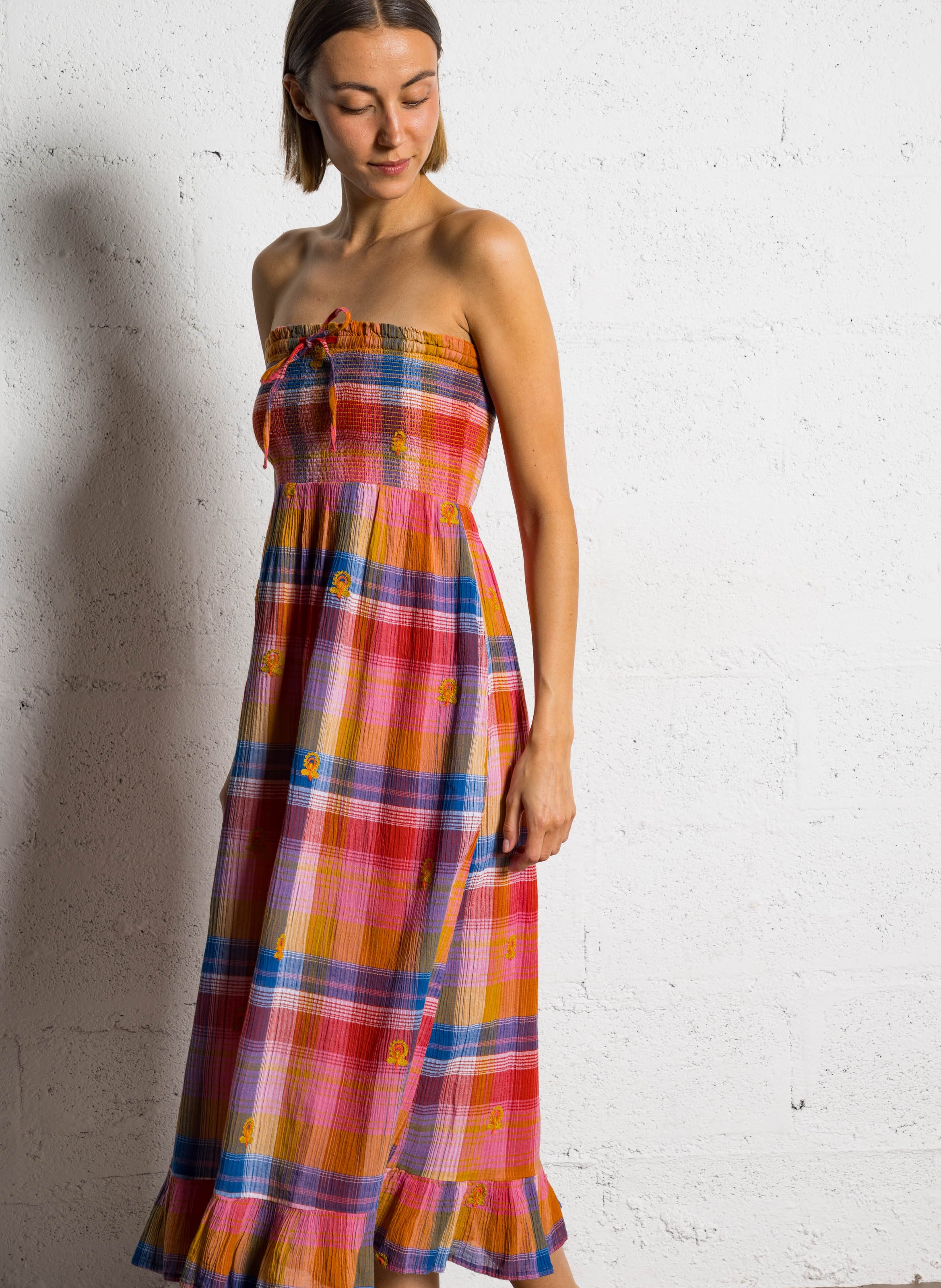 Robe midi bustier en coton M.A.B.E Multicolore