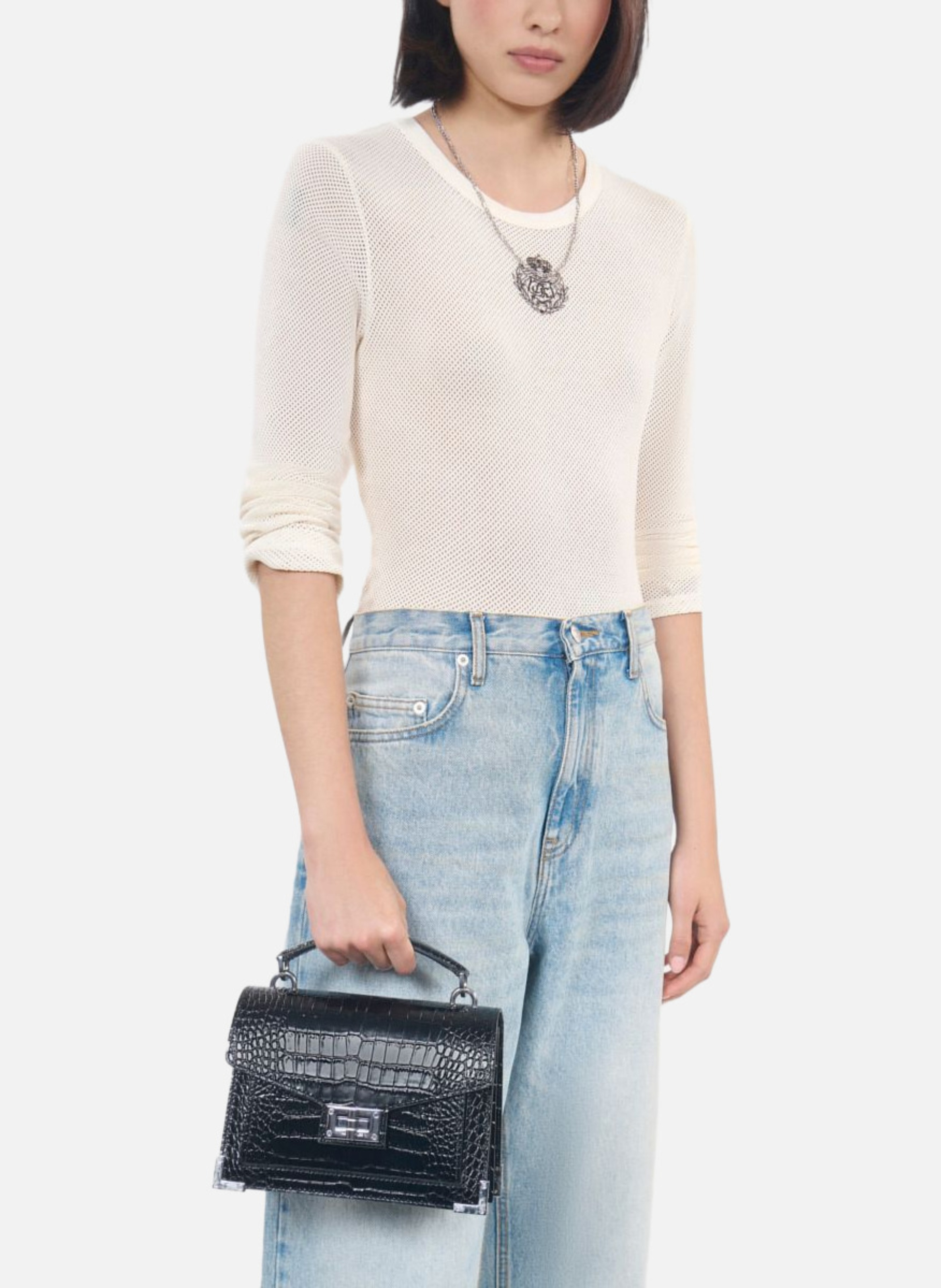 Emily small crocodile-effect leather bag THE KOOPLES Black