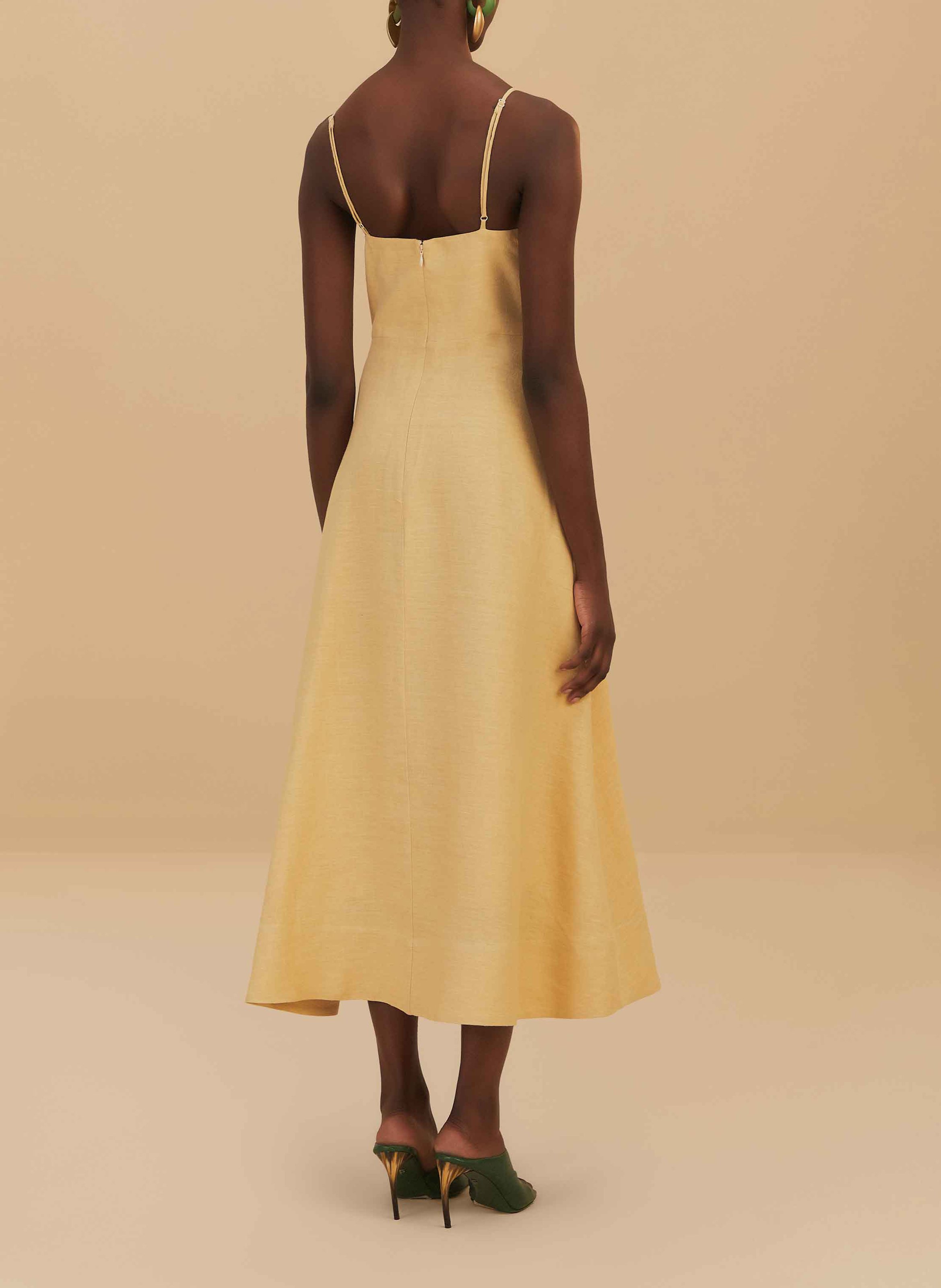 V-neck linen midi dress FARM RIO Beige