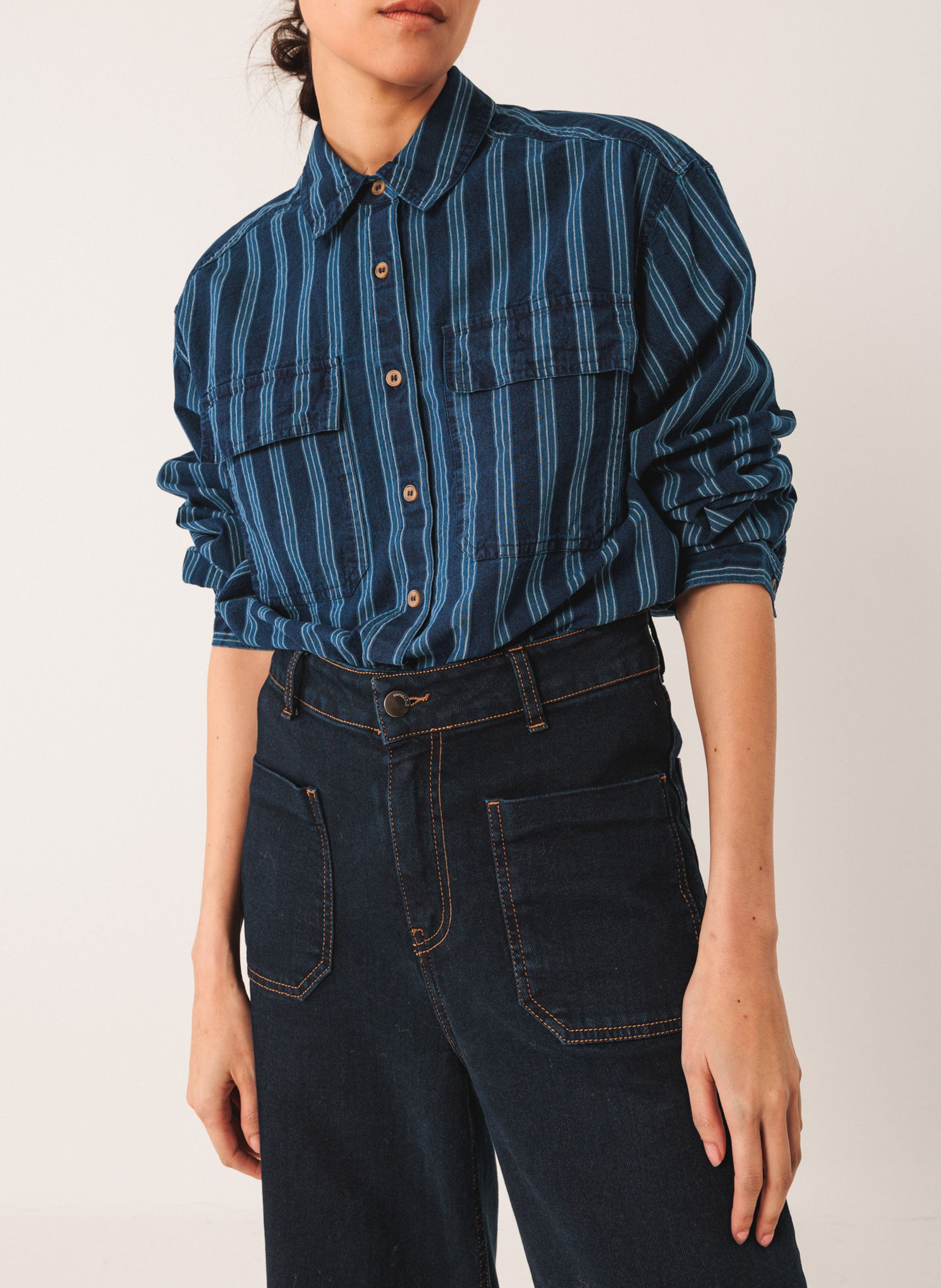 Chemise droite à rayures INDI & COLD Bleu