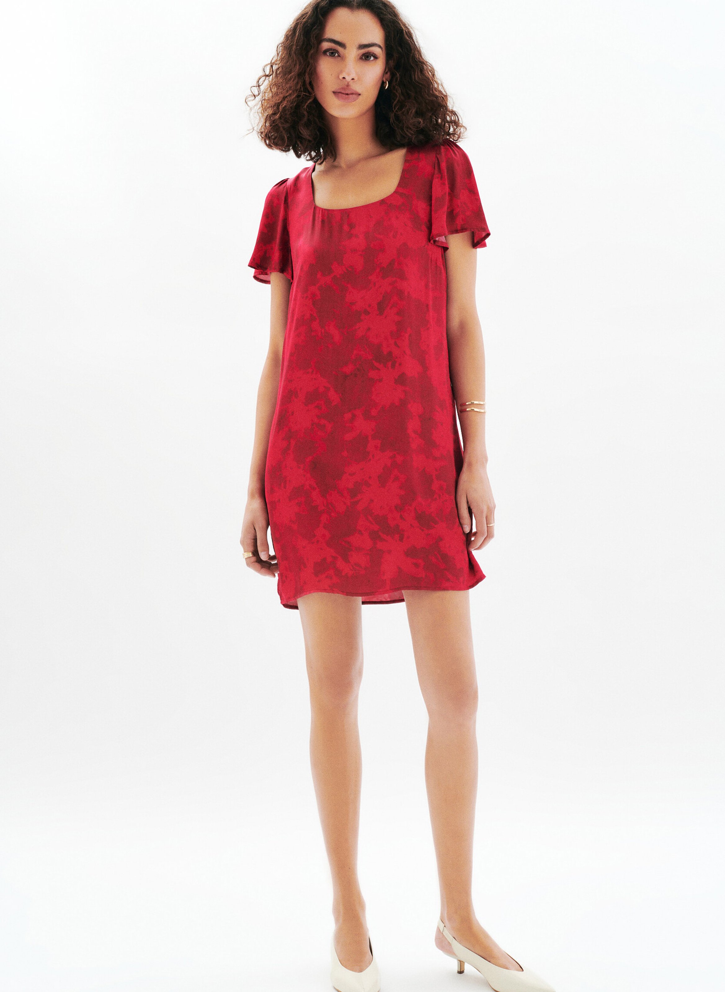 Printed square-neck midi dress CAROLL Pink