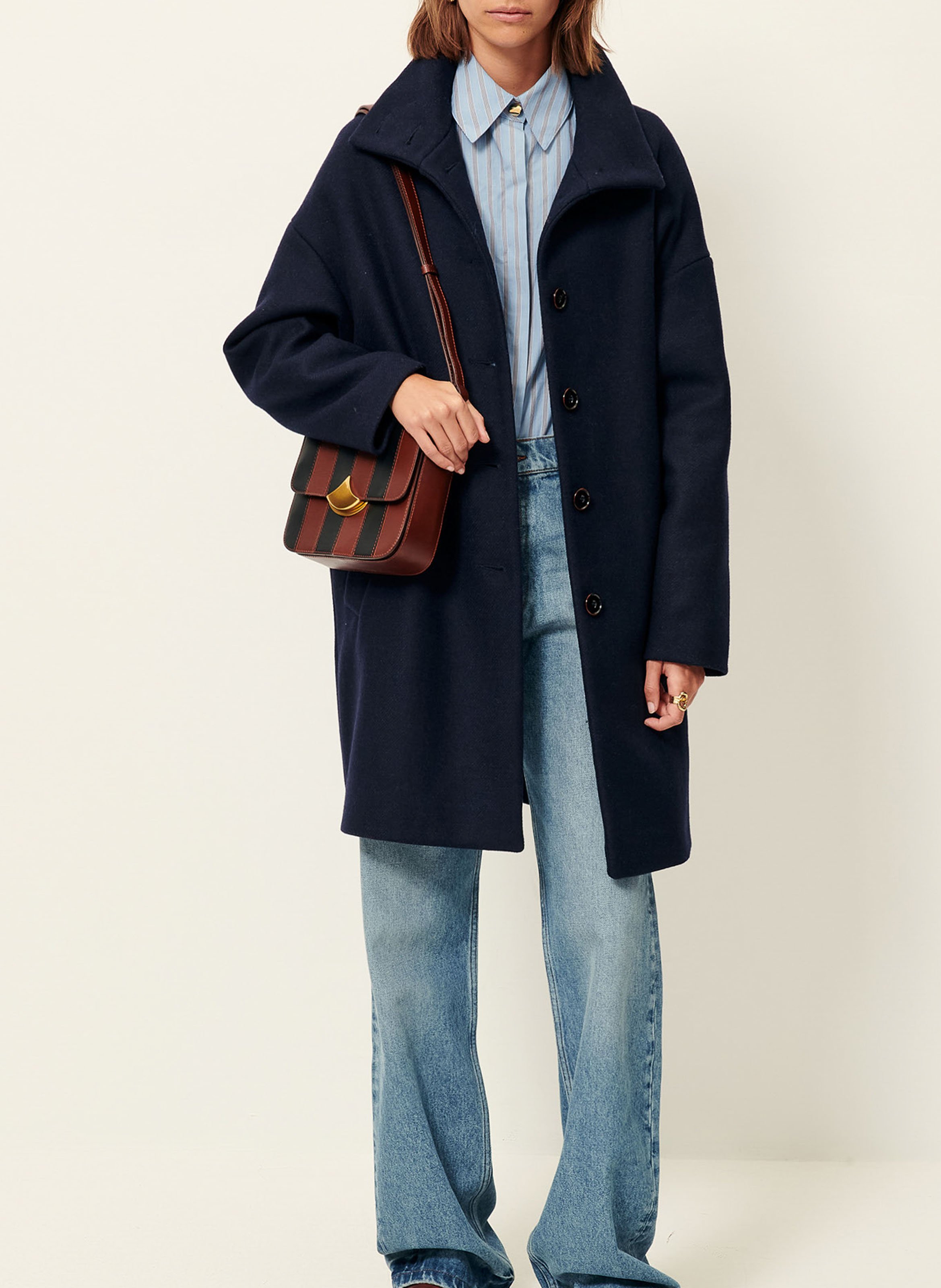 High-neck wool-blend coat SESSUN Blue