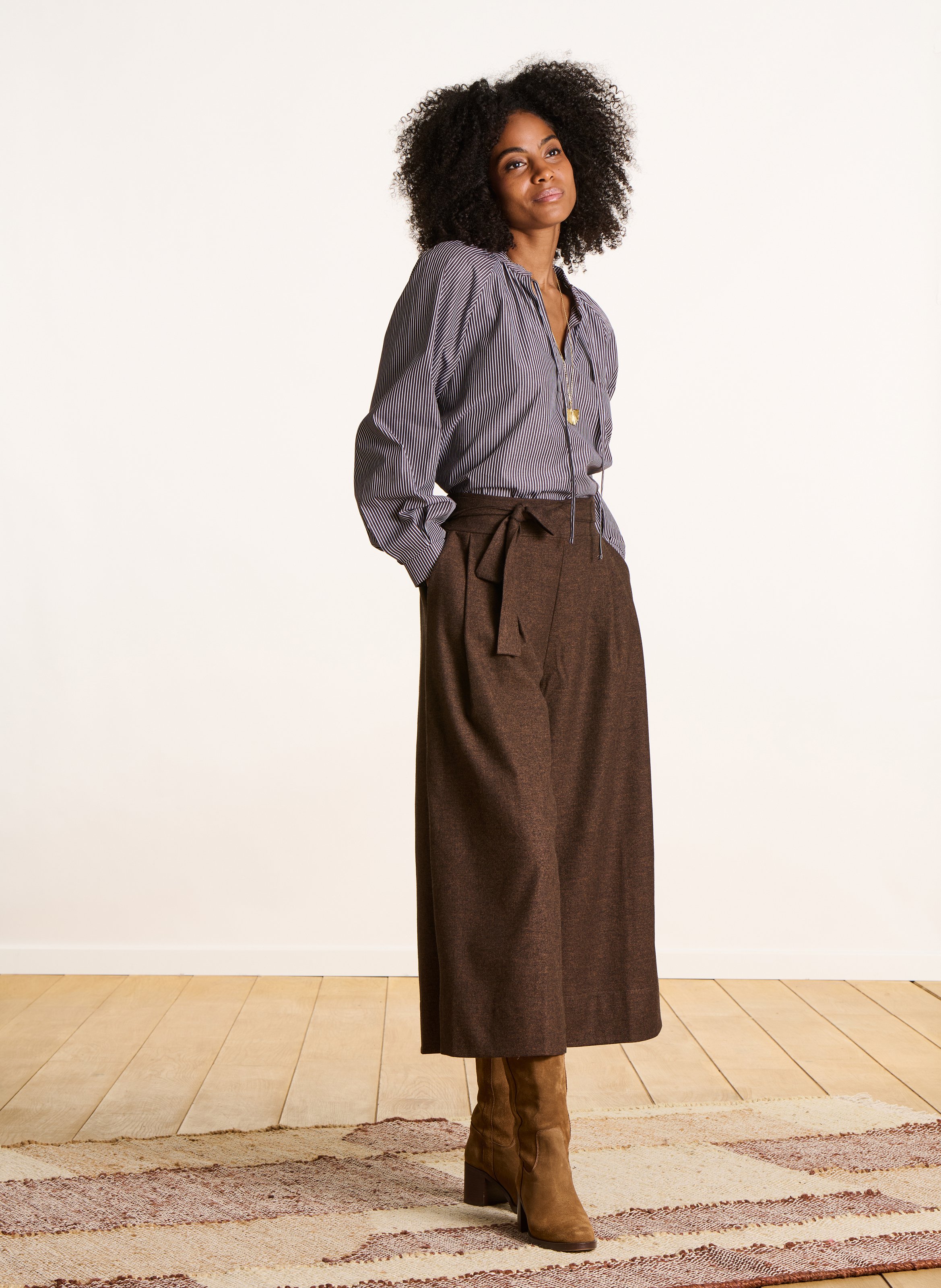 Pantalon 7/8ème en coton mélangé LA FEE MARABOUTEE Marron