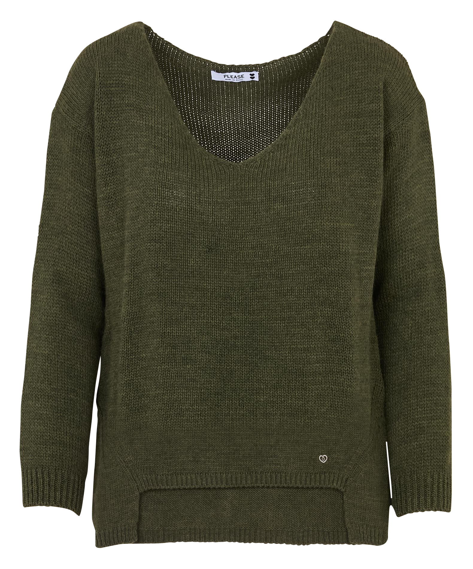 Pull V ample asymétrique uni PLEASE Kaki