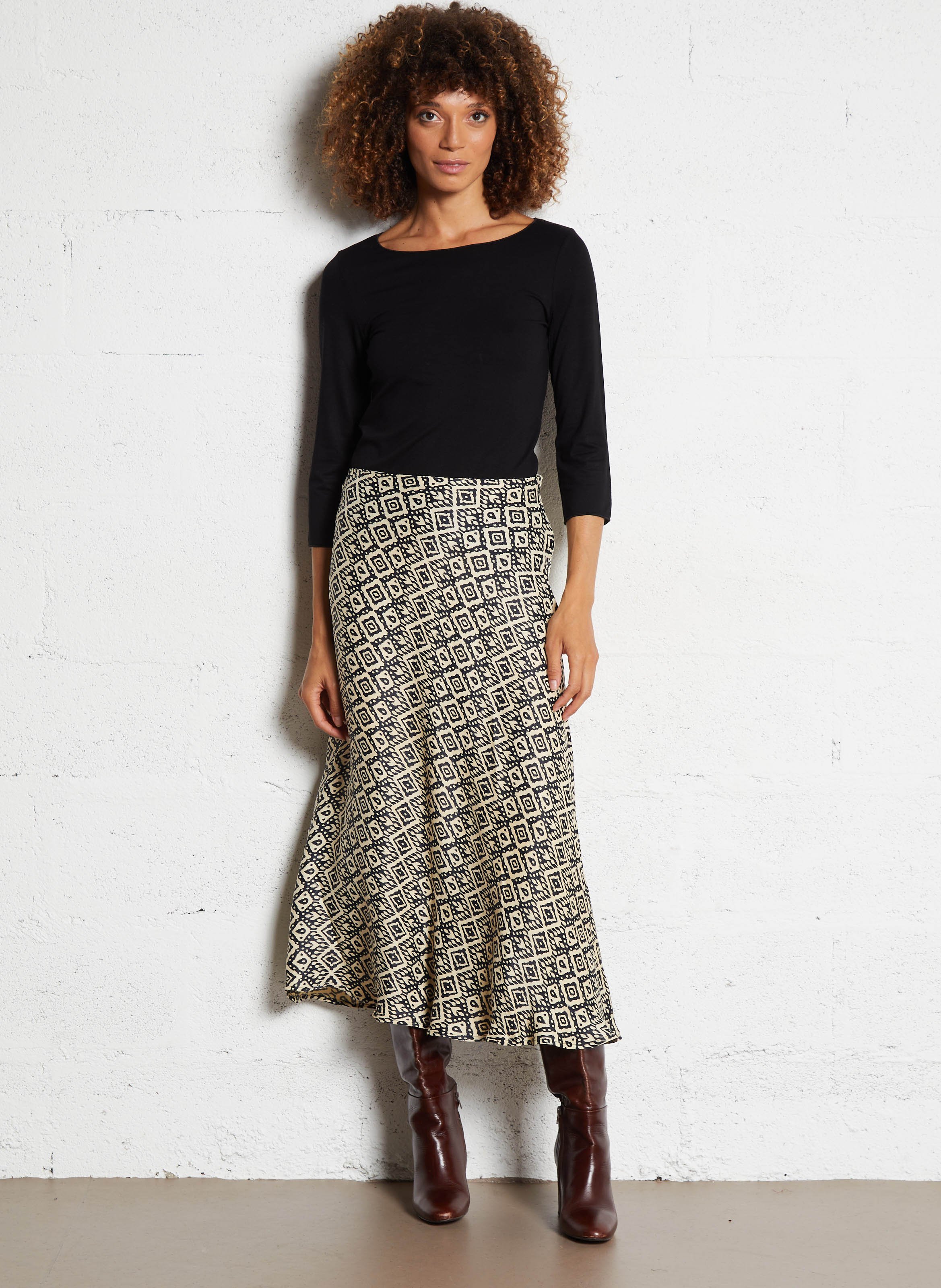 Anel printed midi skirt MAISON HOTEL Beige