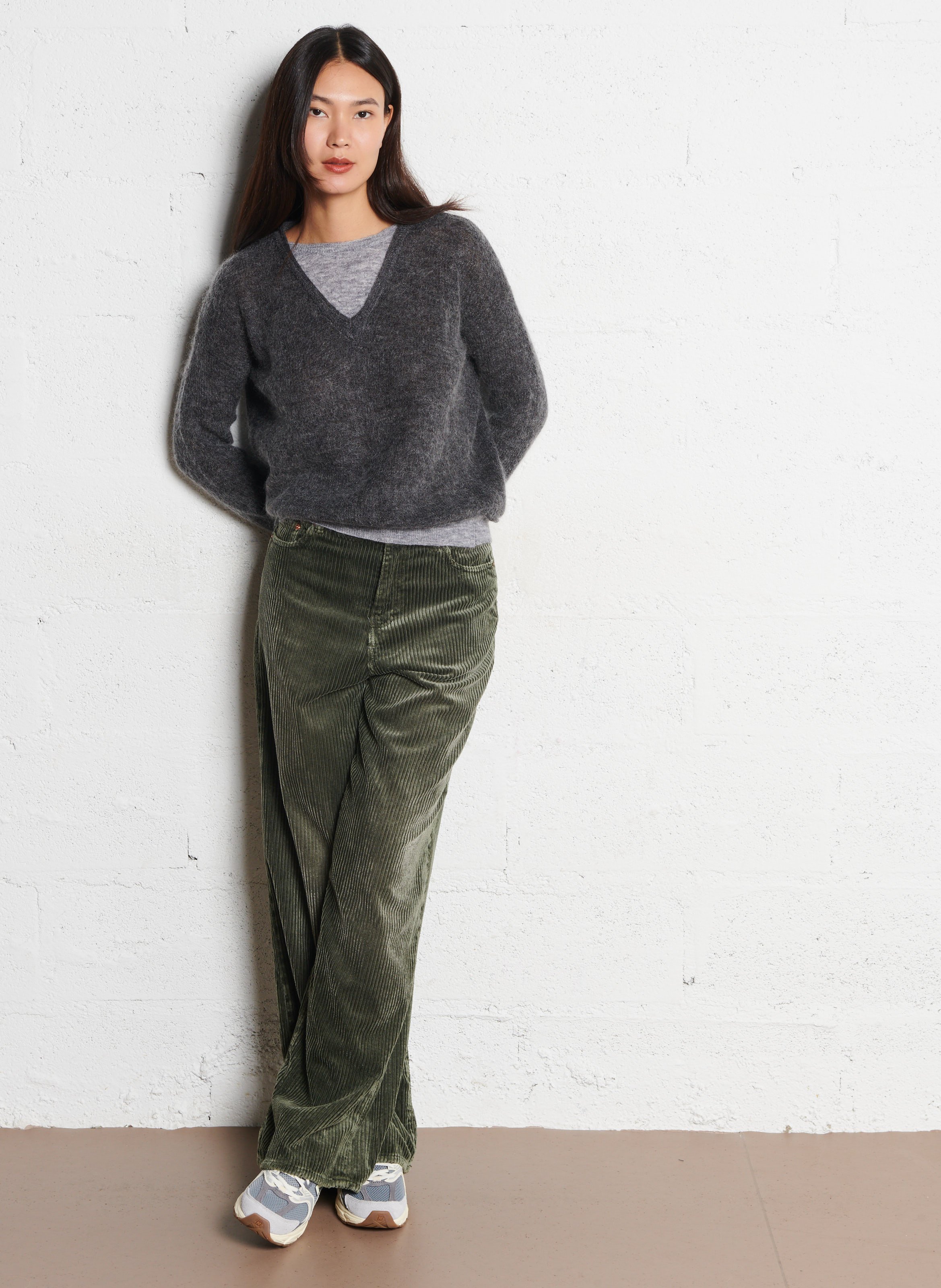 Trui met ronde hals en overlappende laag van gemengde wol LEON & HARPER Grijs