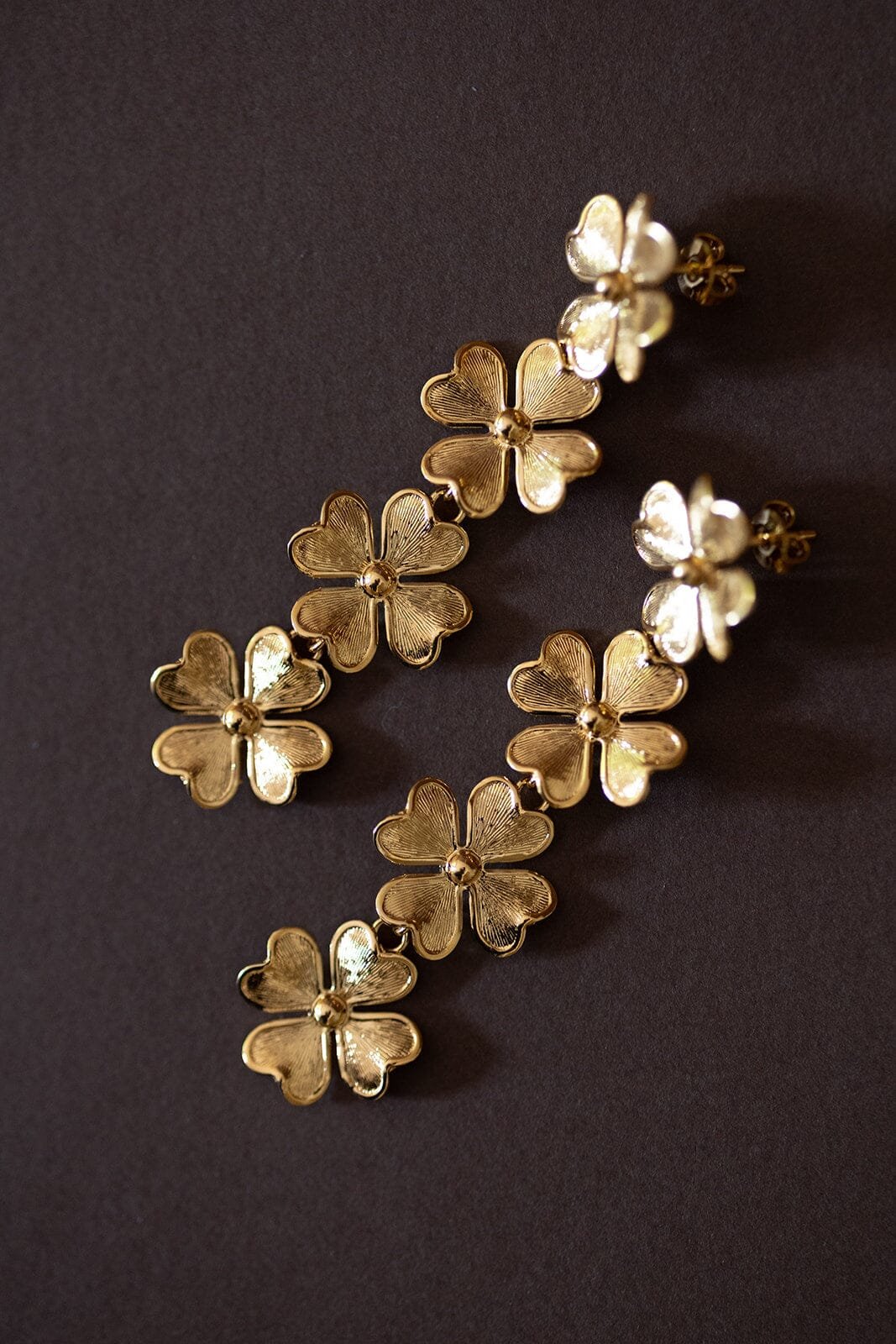 Dangling clover gold-plated stud earrings MONSIEUR SIMONE Golden
