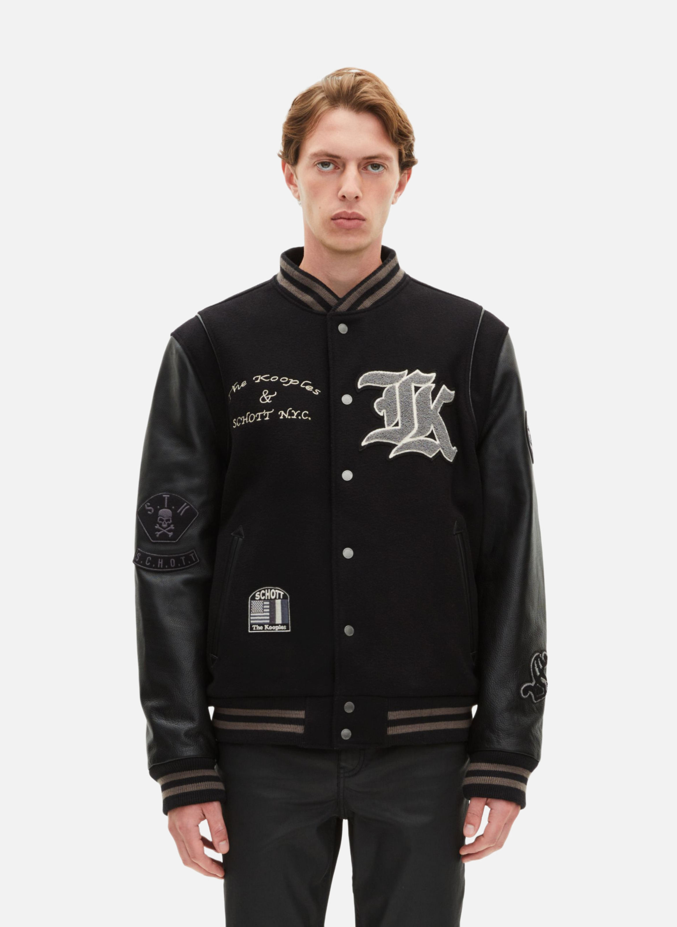 Leather varsity jacket THE KOOPLES Black