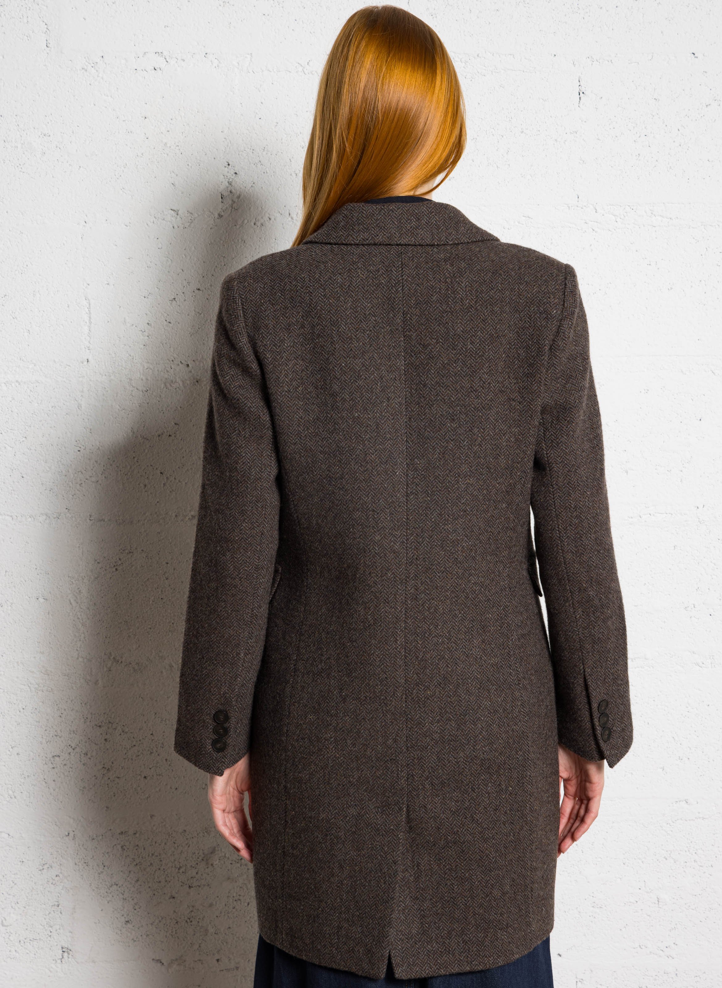 Mid-length herringbone wool blend coat MAISON 123 Brown