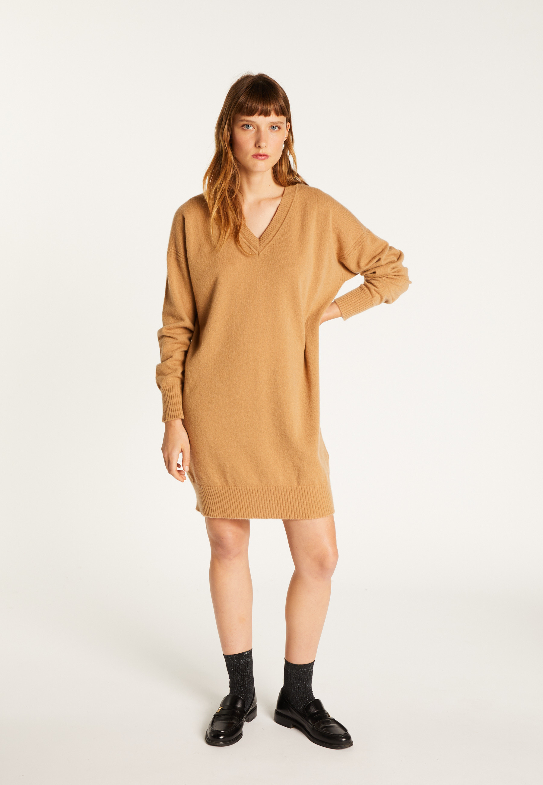 Cashmere V-neck dress MAISON MONTAGUT Brown