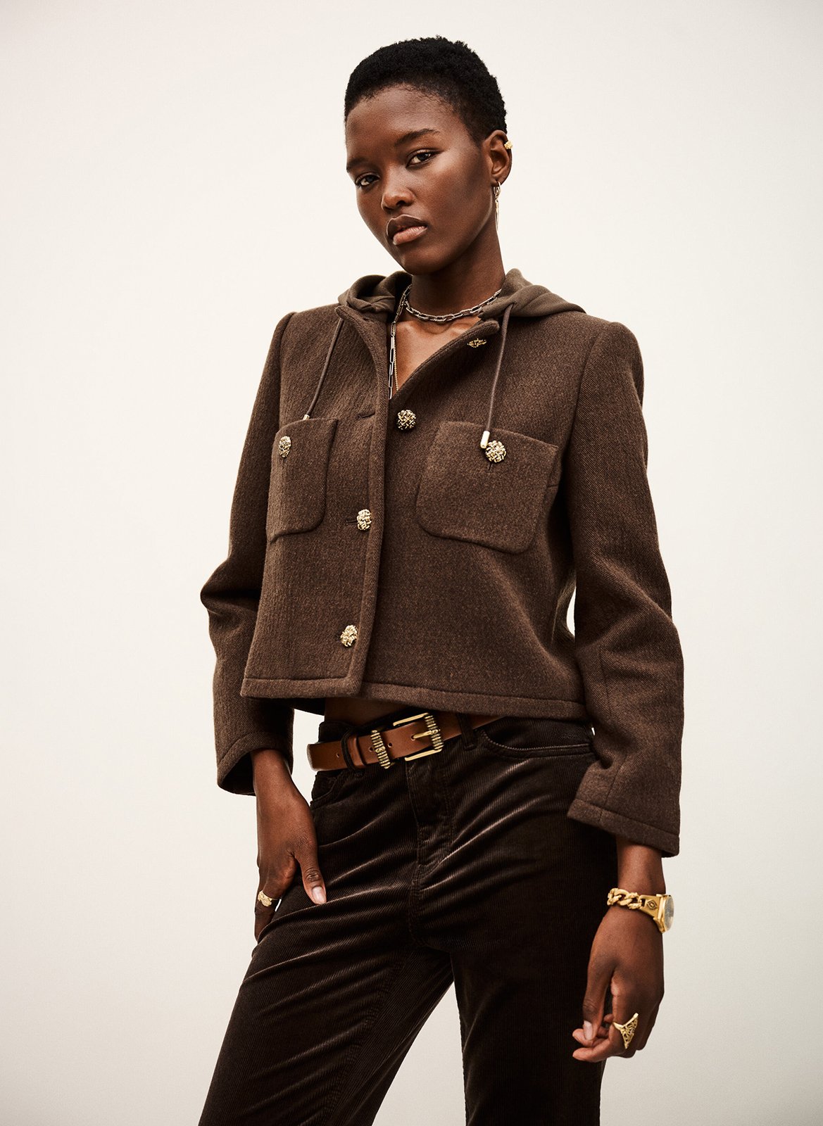 Korte jas met knopen en capuchon BA&SH Bruin