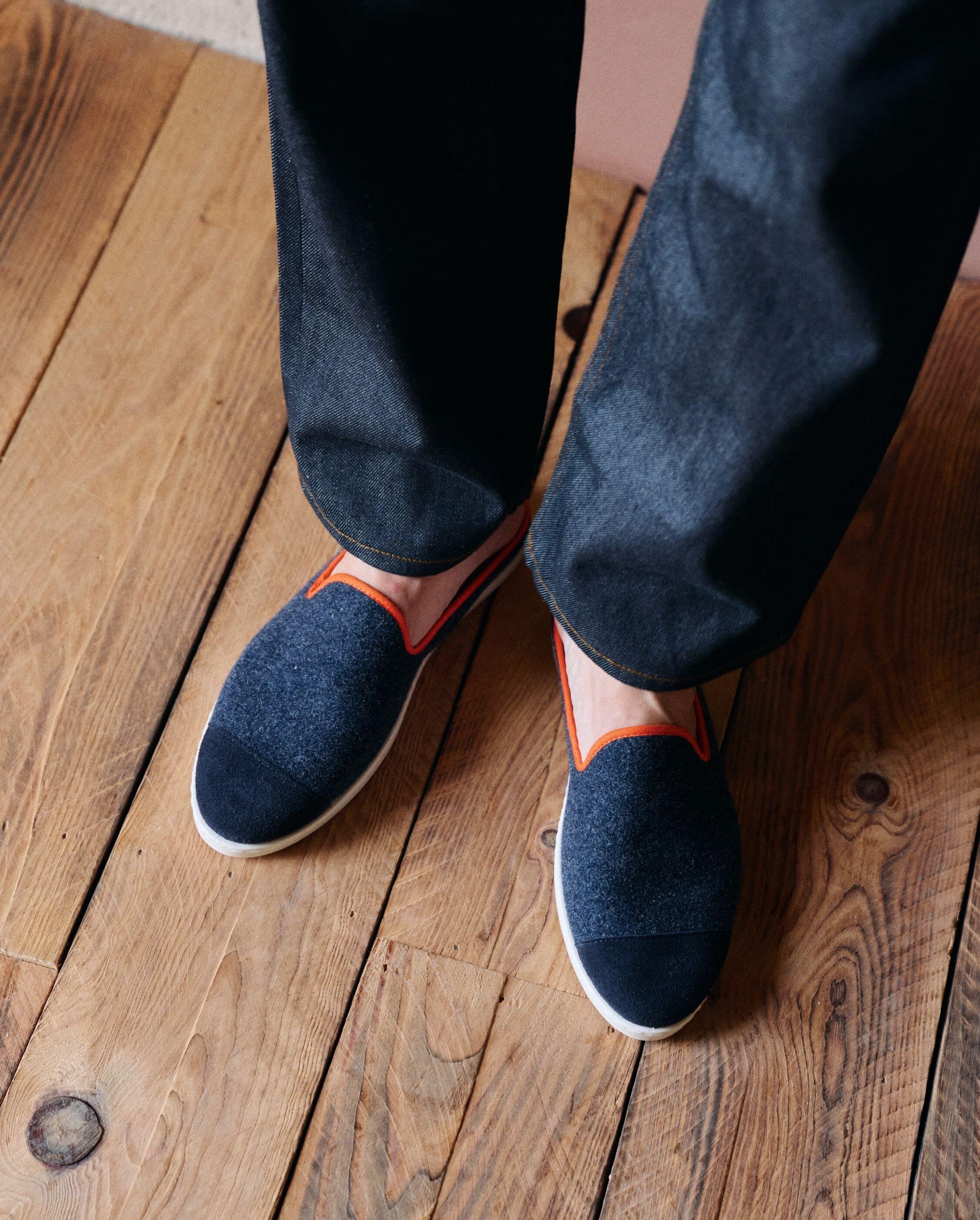 Mule homme laine, marine orange ANGARDE Bleu
