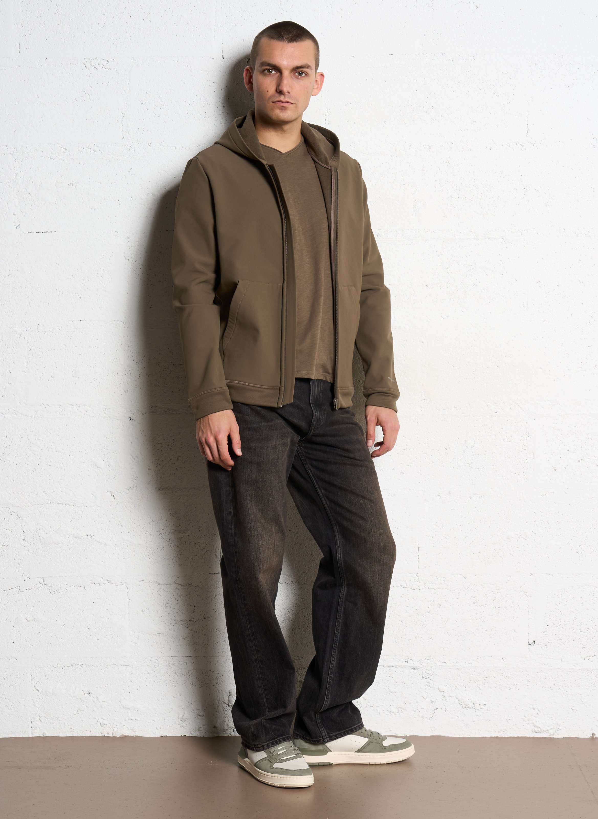 Straight hooded round neck cardigan IKKS Brown