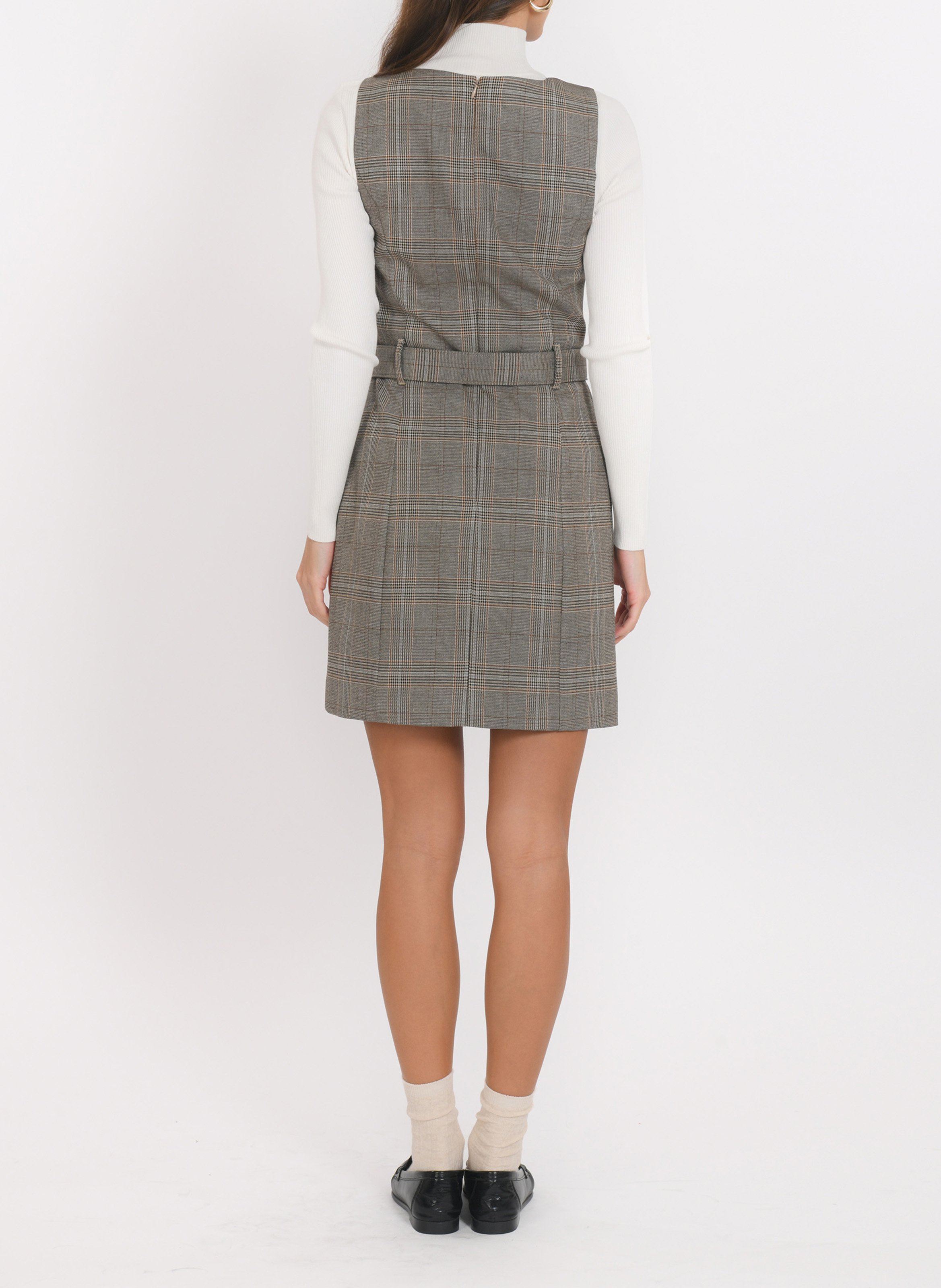 Korte jurk met ronde hals in ruitjespatroon KOOKAI Bruin