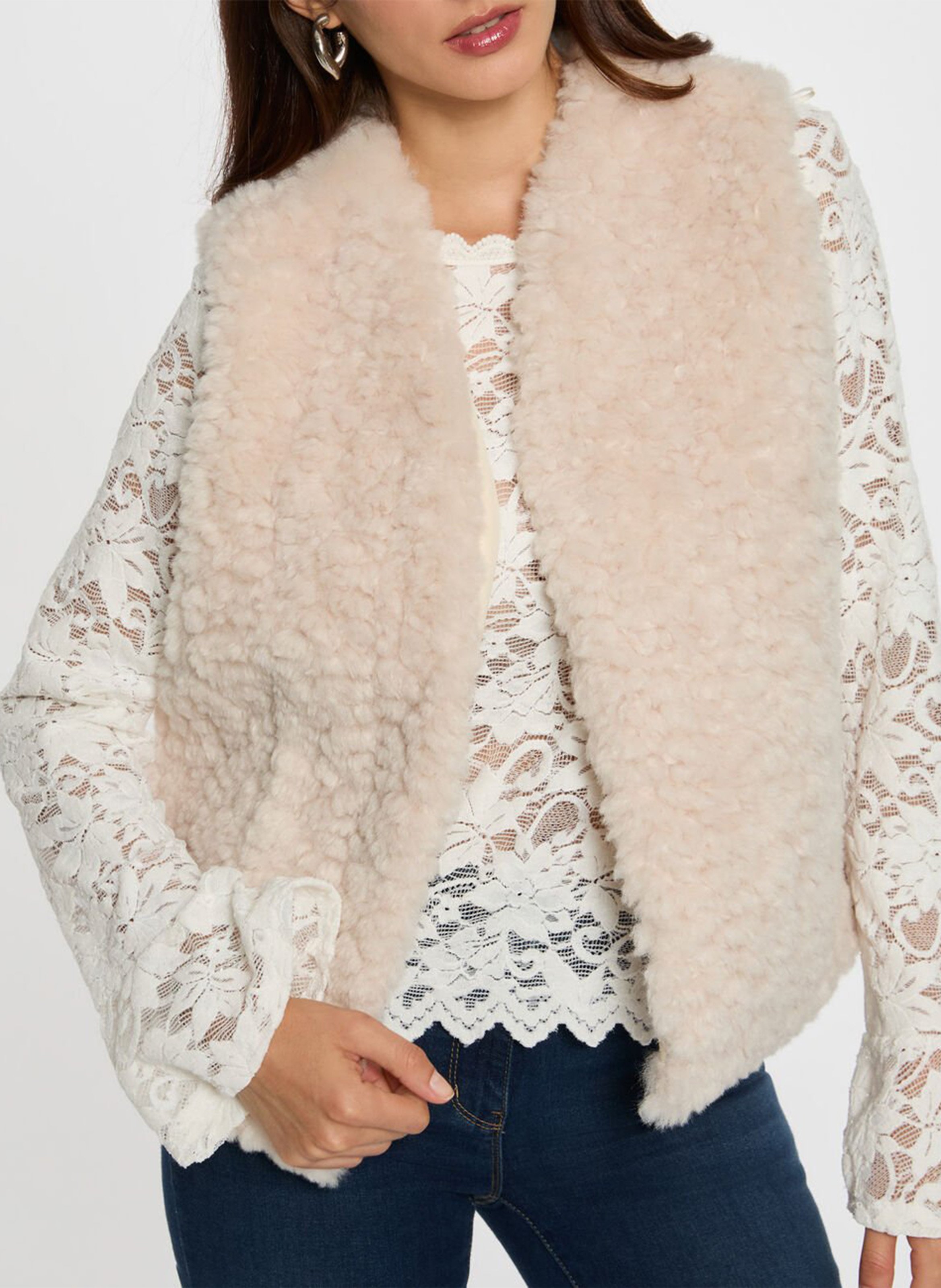 Veste col rond effet fourrure MORGAN Beige