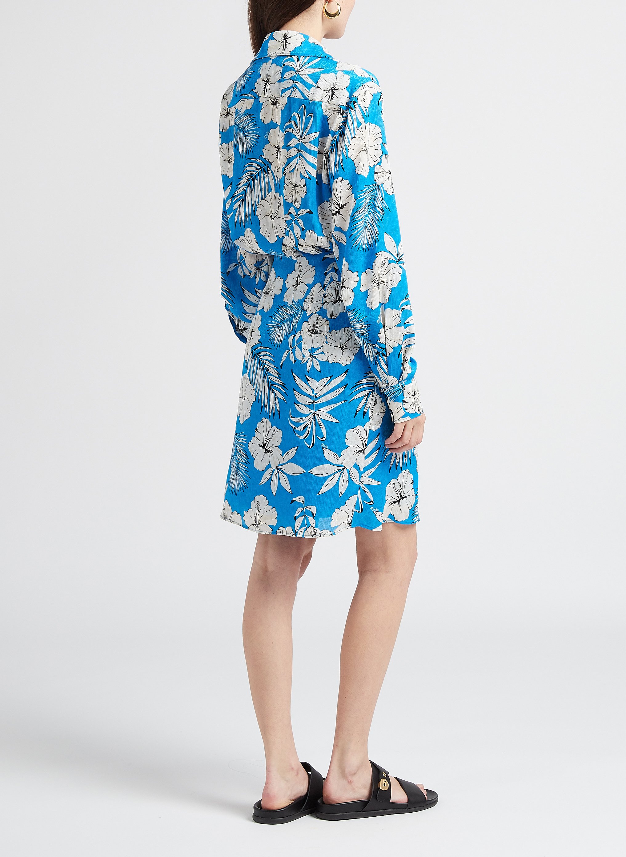 Short printed dress with lapel V-neck PINKO Blue