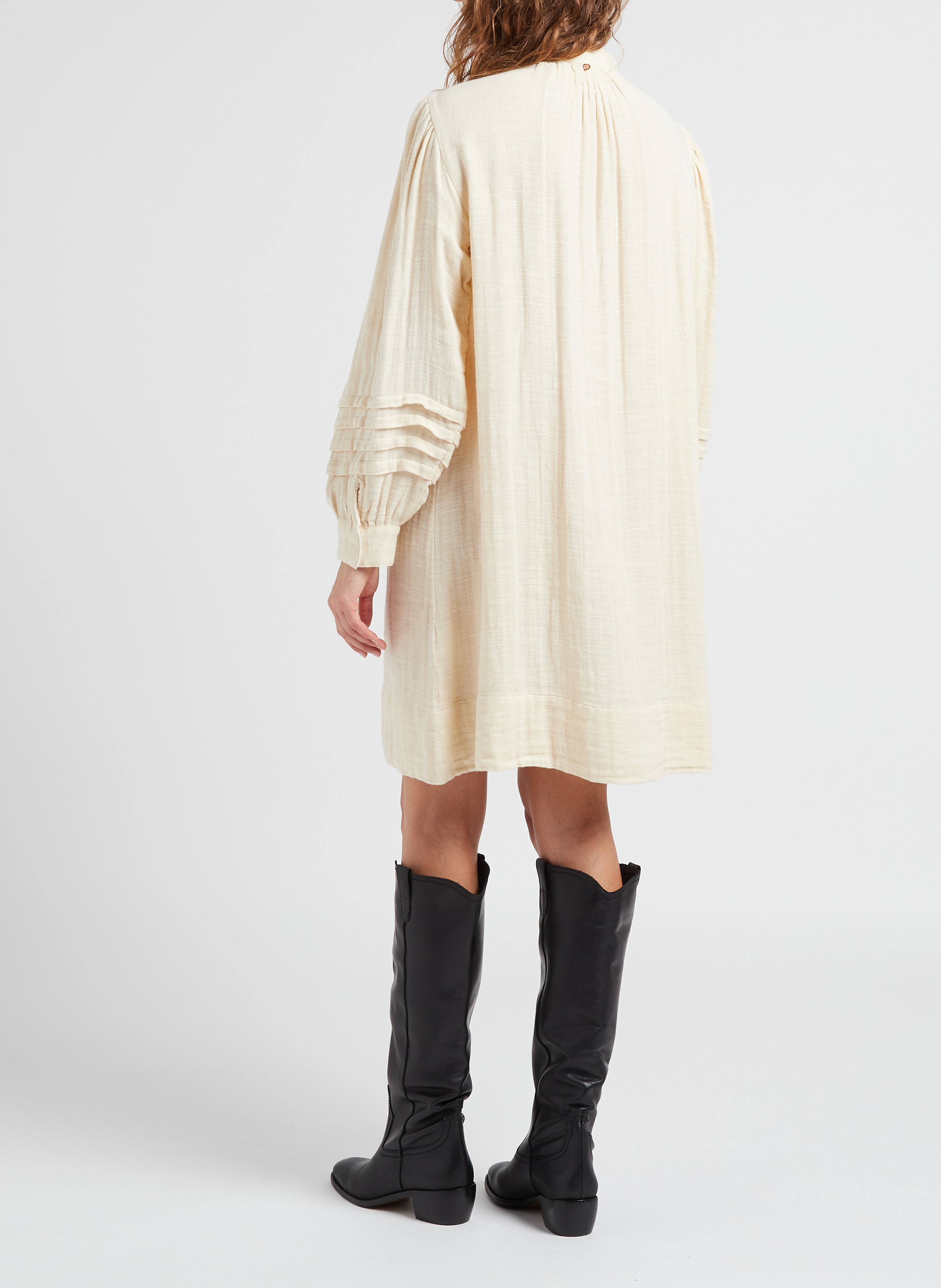 Robe mi-longue col rond en coton  ANTIK BATIK Blanc