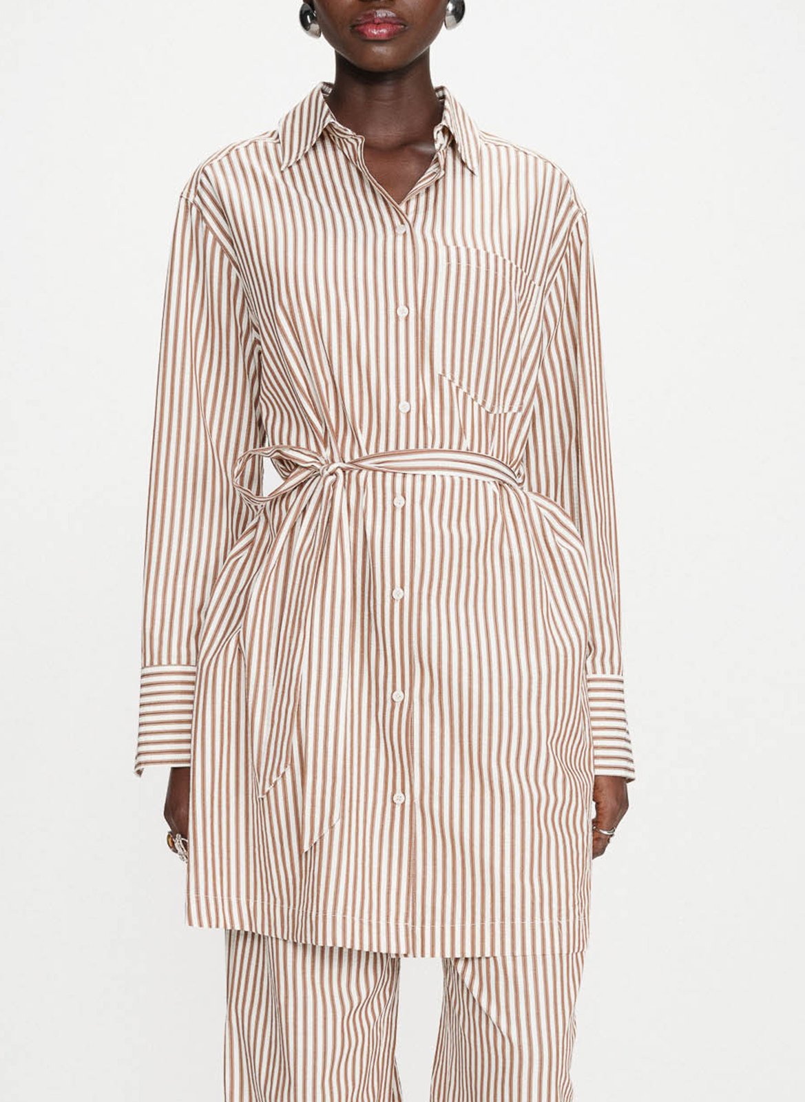 Robe courte col classique en coton mélangé GRACE ET MILA Marron