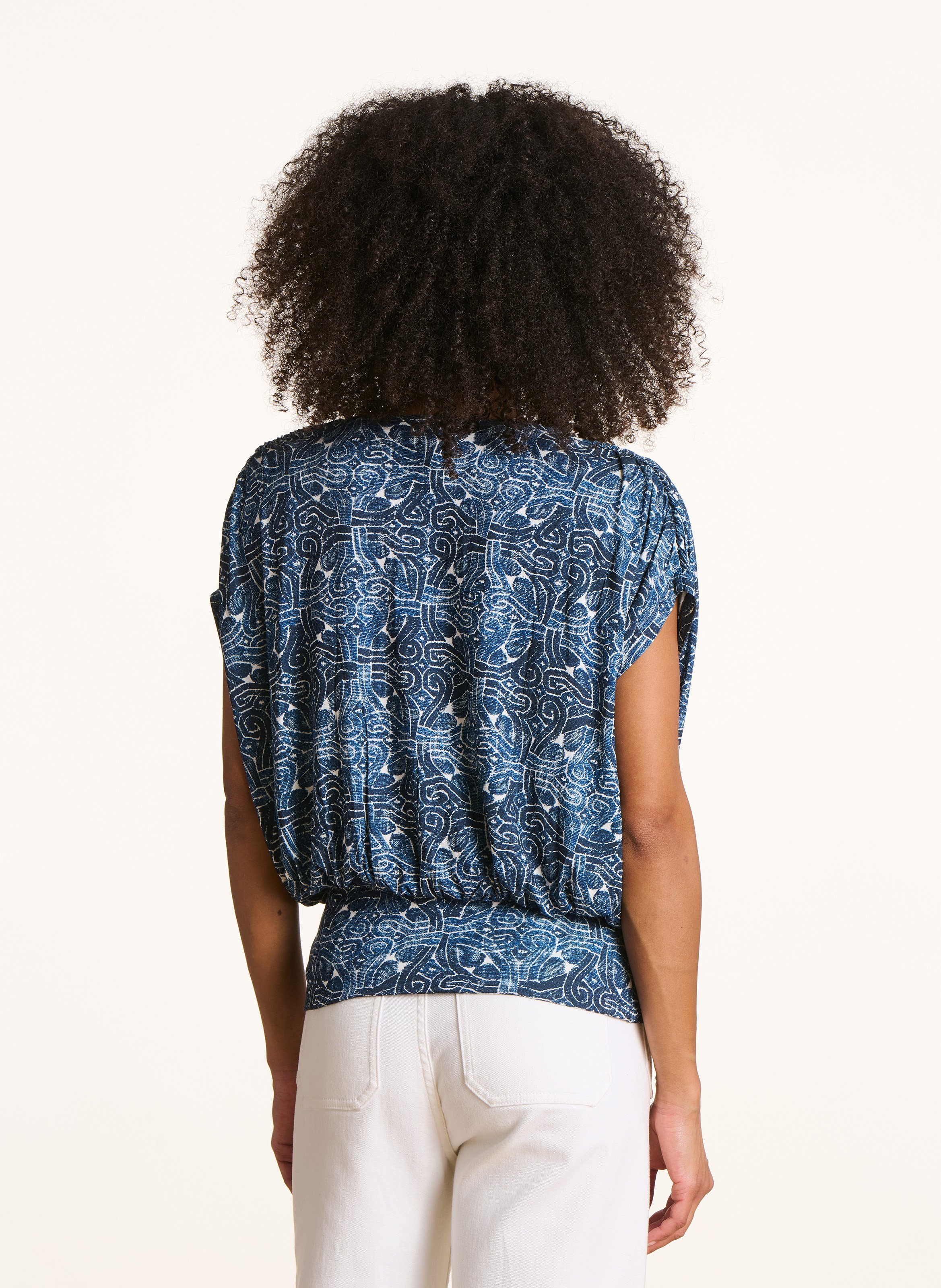 Top ample col V imprimé LA FEE MARABOUTEE Bleu