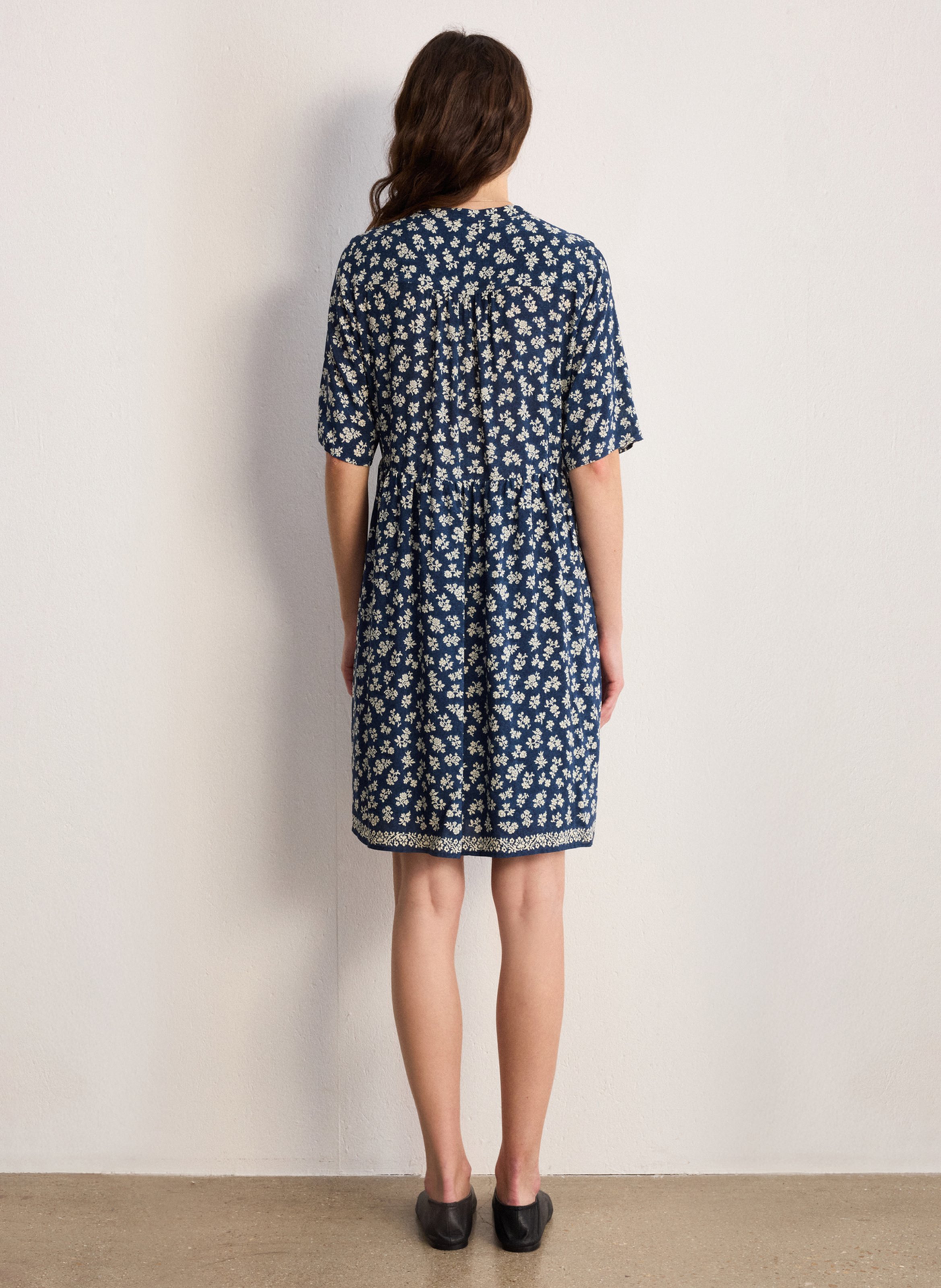 Robe courte col V imprimé PABLO Bleu