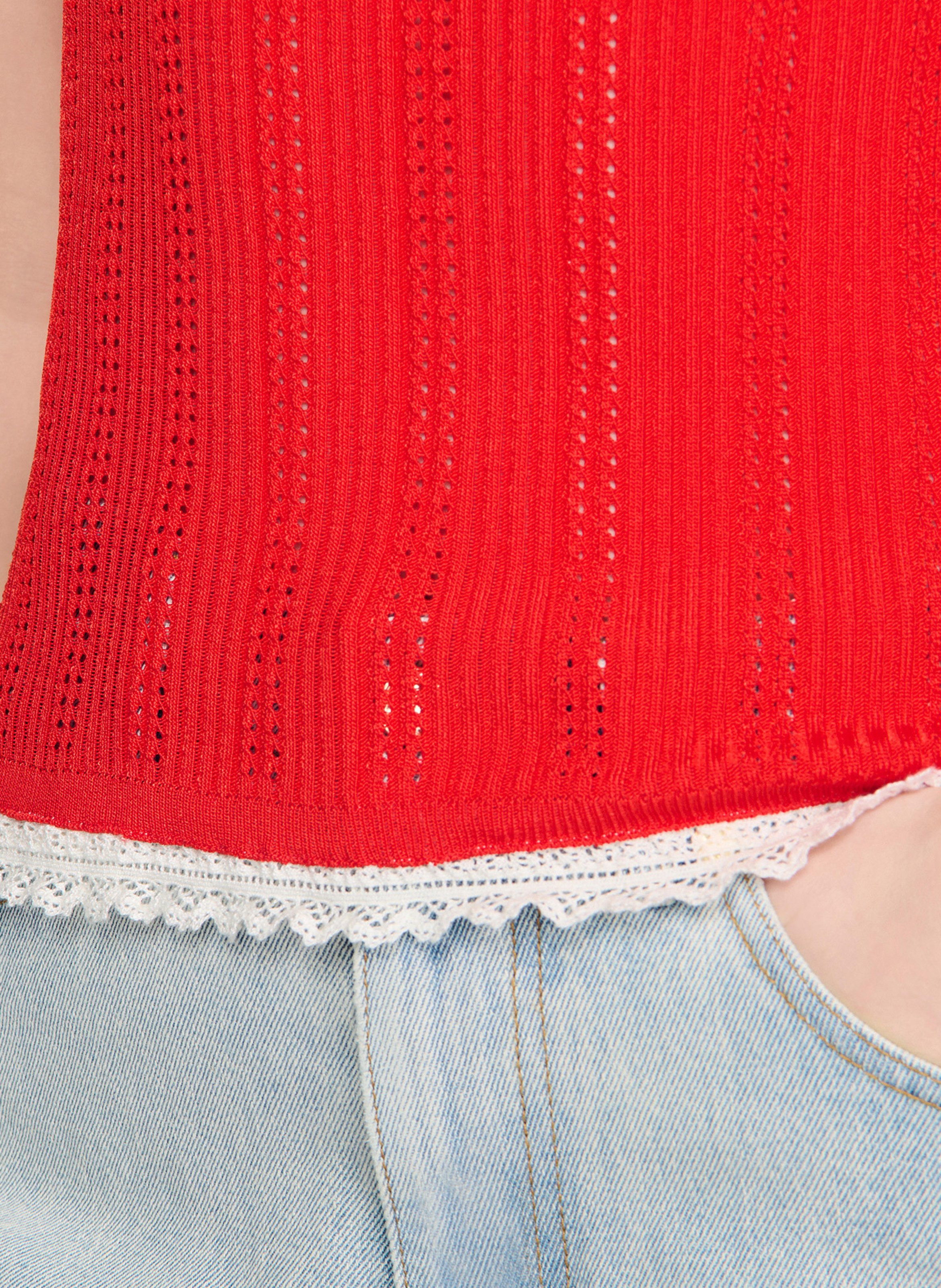 Aansluitende mouwloze top ronde hals met kantdetail SANDRO Rood