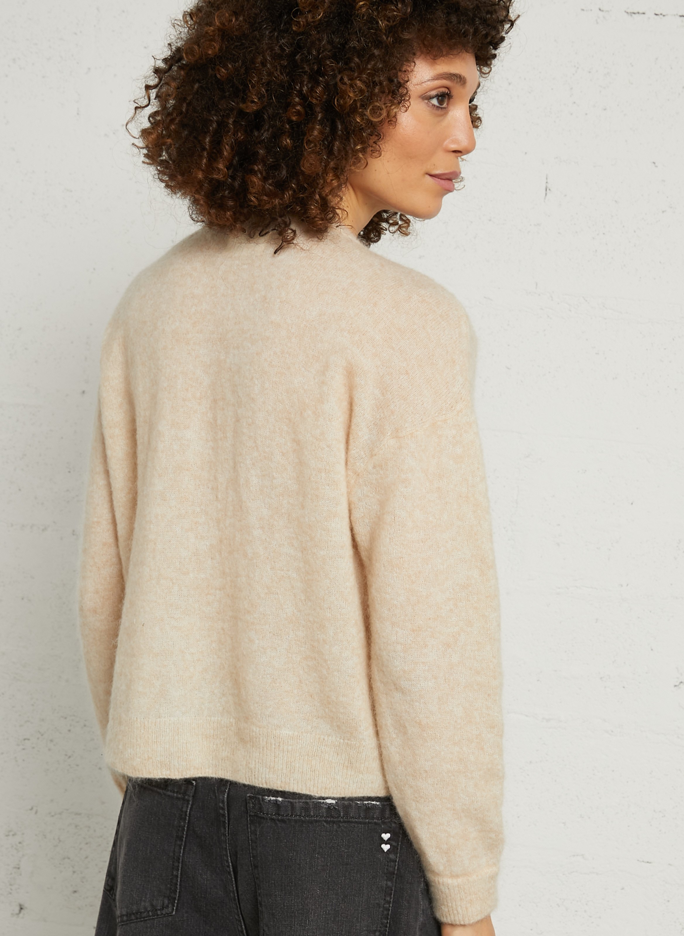 Gilet ample col rond en mohair mélangé DES PETITS HAUTS Beige