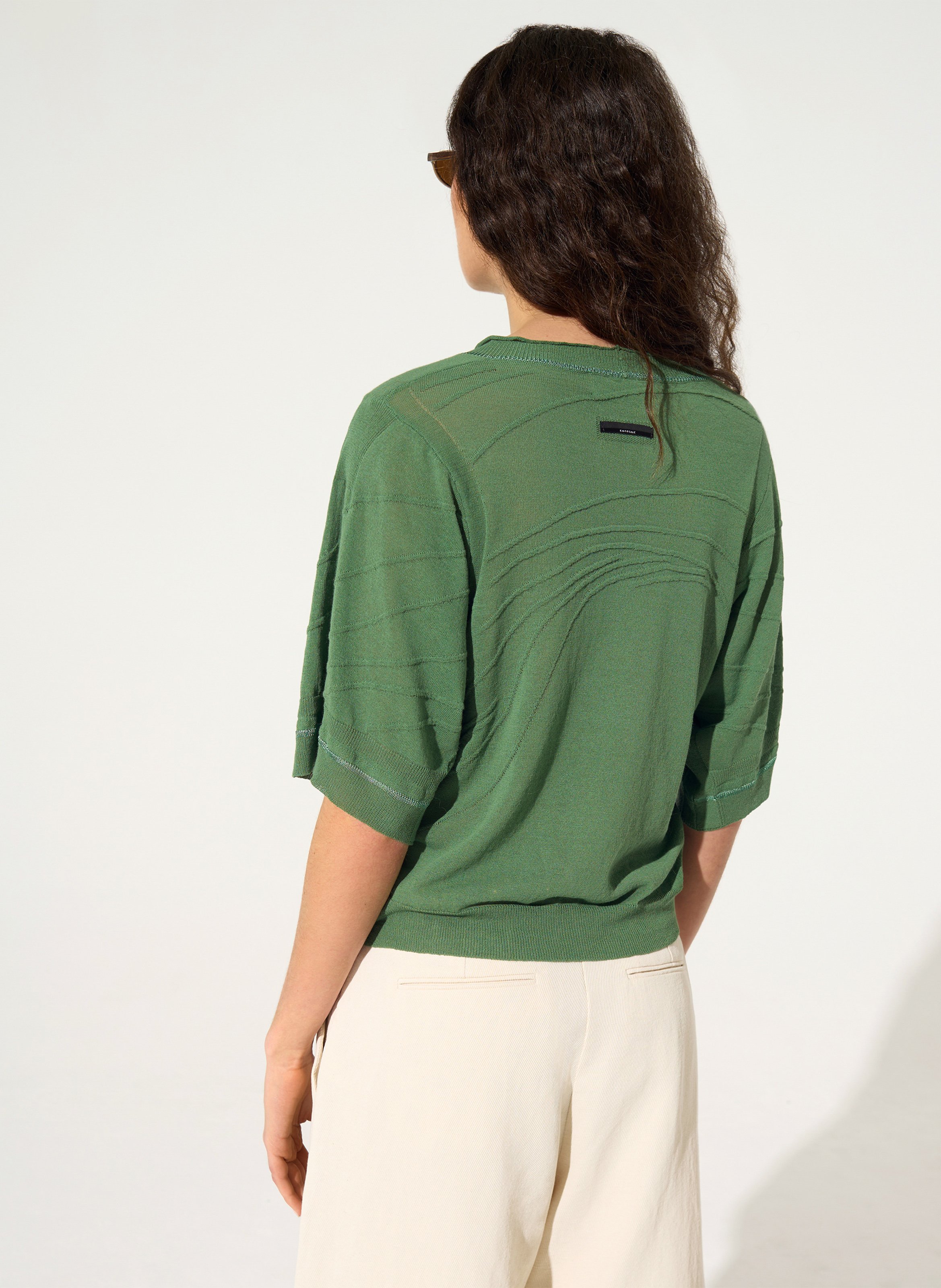 Round neck 3/4 sleeve solid sweater COTELAC White