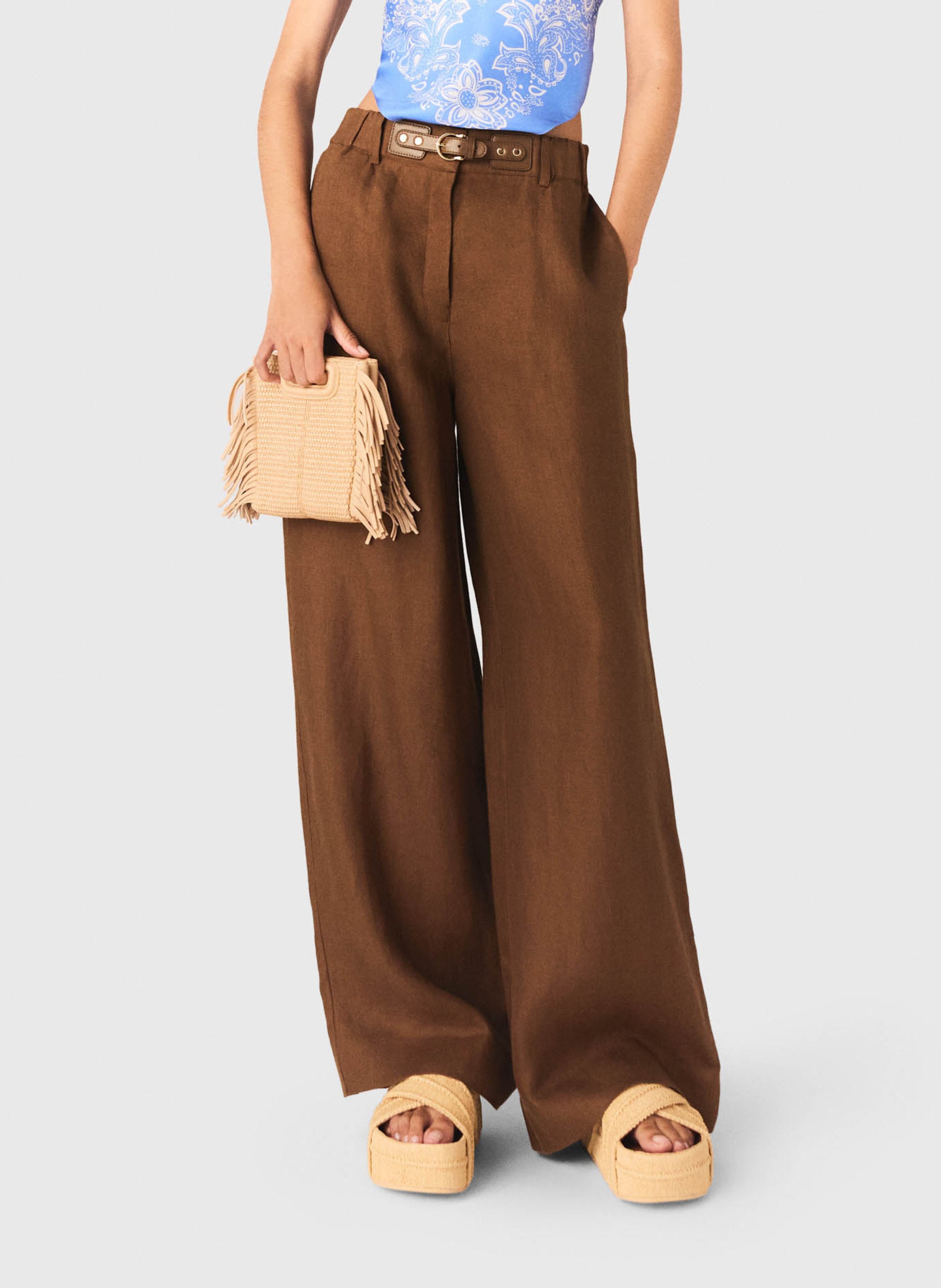 Straight linen trousers MAJE Brown