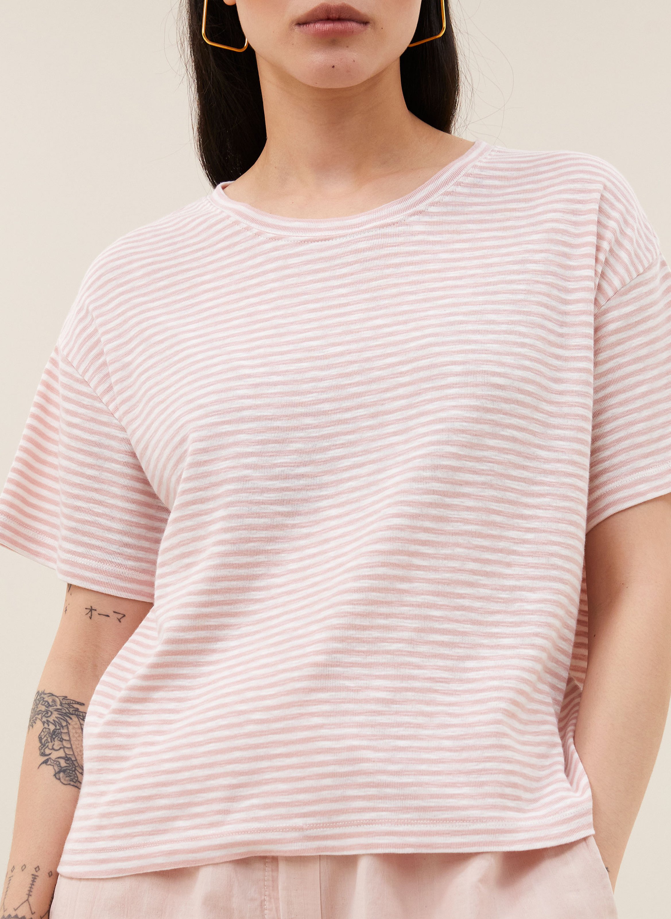 Oversized striped organic cotton t-shirt BY BAR Pink