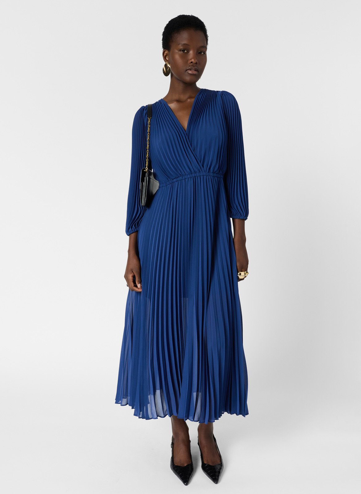 Robe longue cache-cœur plissée GERARD DAREL Bleu