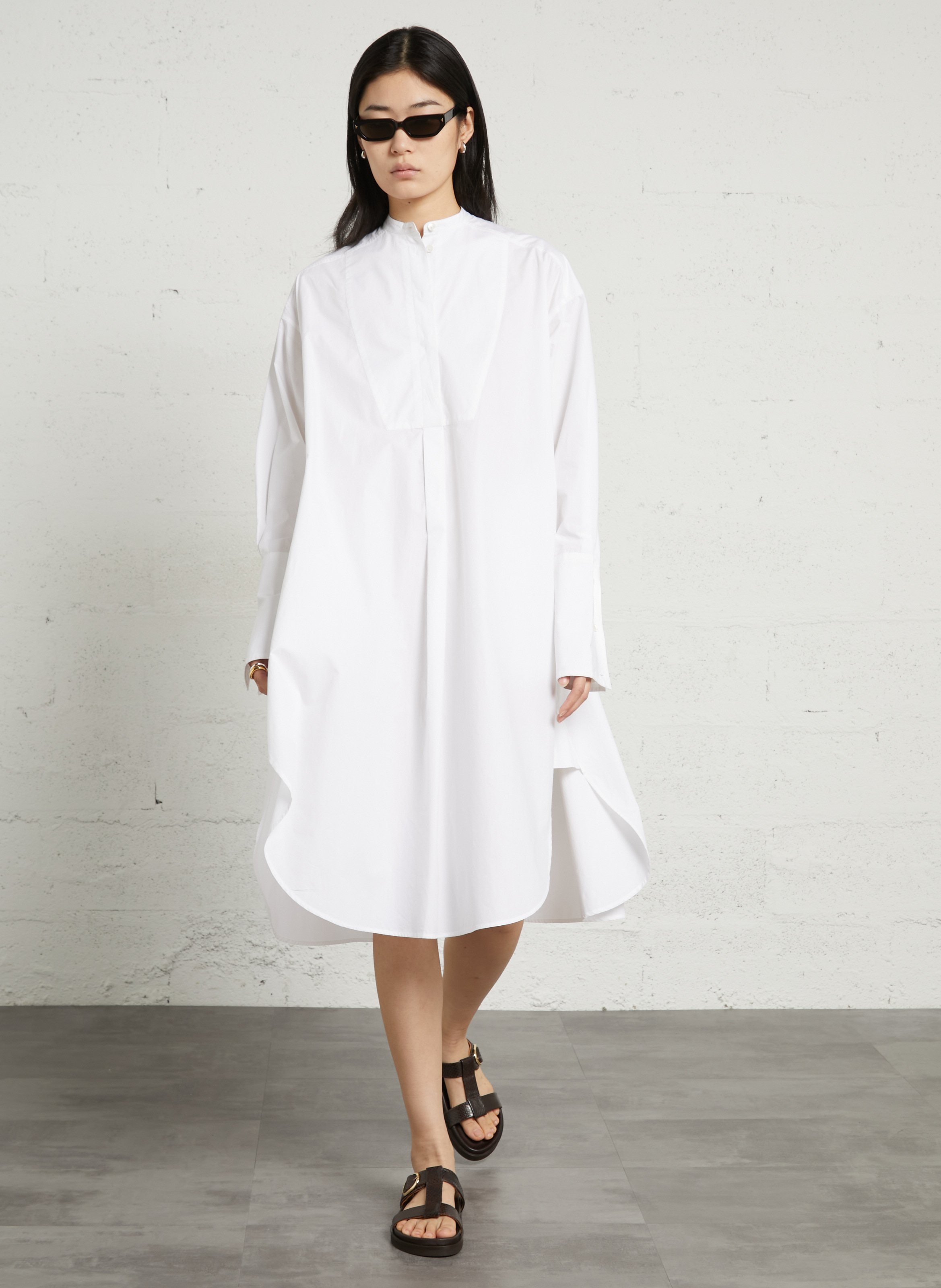 Robe longue col rond en coton LAURENCE BRAS Blanc